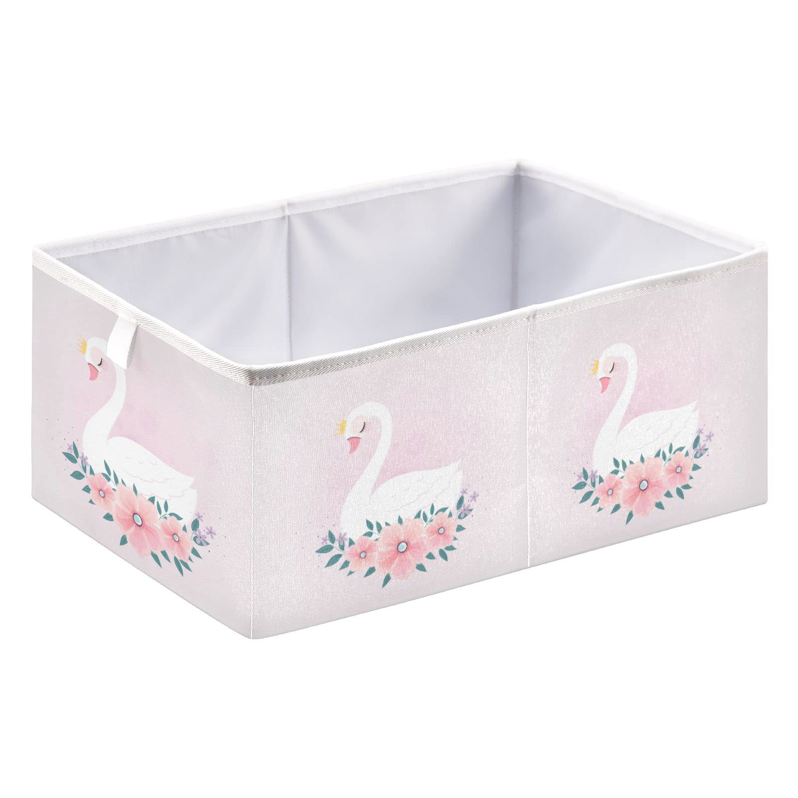 Foldable Collapsible Storage Baskets - 16 x 11 Inch Swan Design Fabric Storage Bins for Shelves, Closet, Pantry, Bathroom & Nursery Organization - Perfect for Toys, Blankets & Home Decor Storage