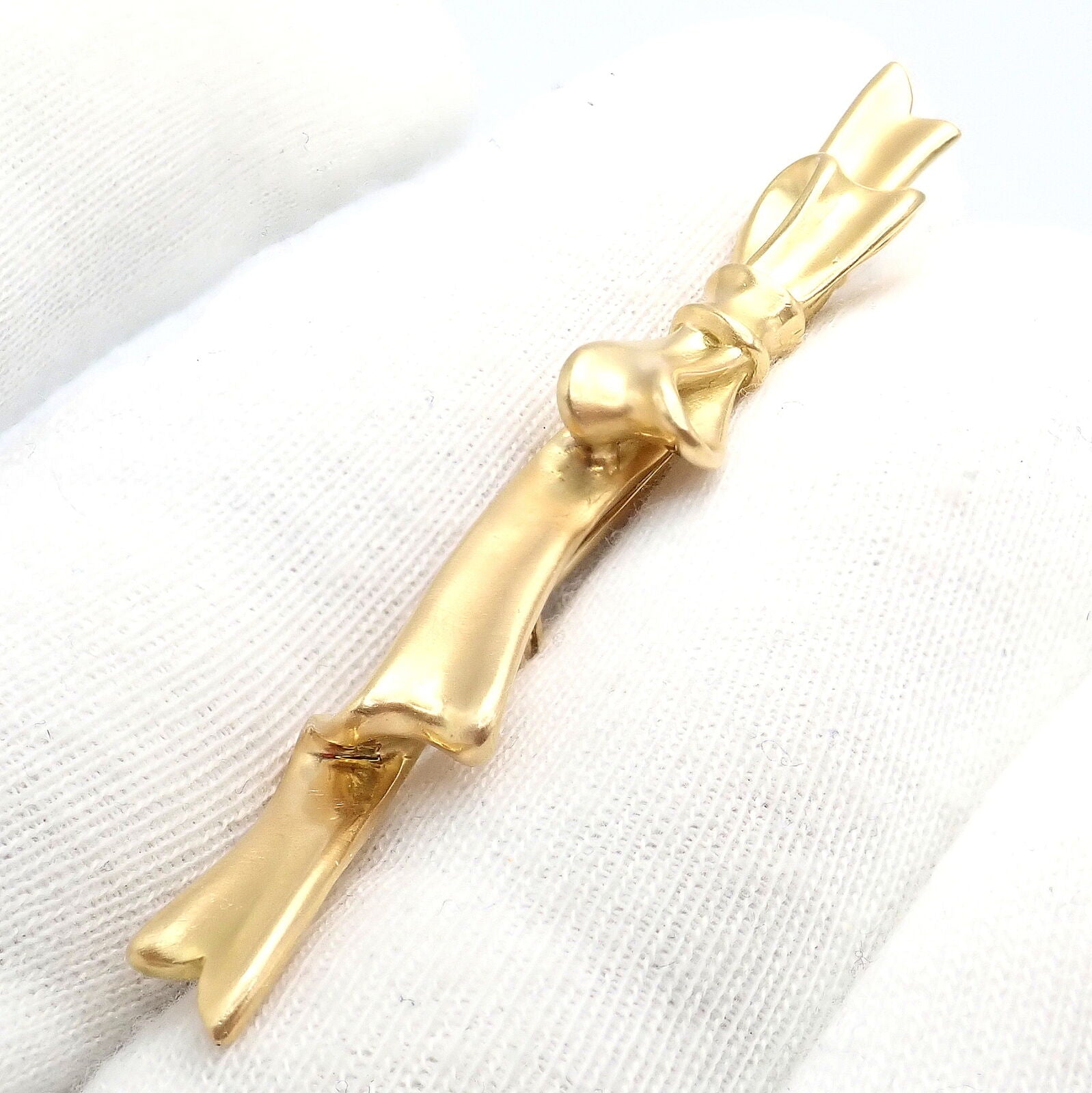 Authentic Angela Cummings 18k Yellow Gold Long Ribbon Bow Pin Brooch Vintage 1984 - Elegant Jewelry Gift for Women, Perfect for Weddings, Parties & Special Occasions