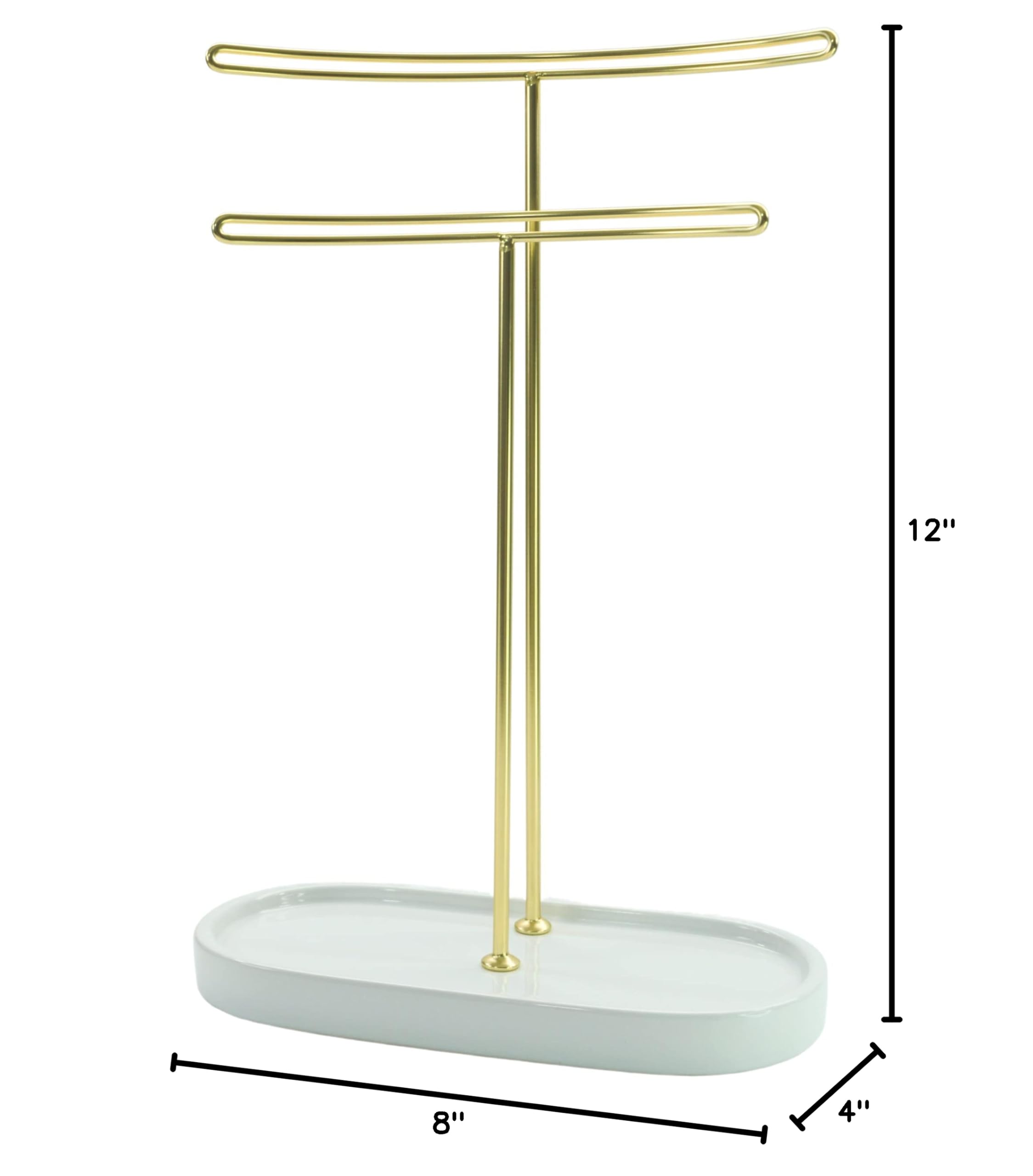 Elegant Jewelry Organizer Stand - Premium Earring, Necklace, Bracelet & Headband Storage Display Tower - White & Gold Jewelry Tree Holder - Perfect for Bedroom Vanity, Dresser Top & Travel Jewelry Organization