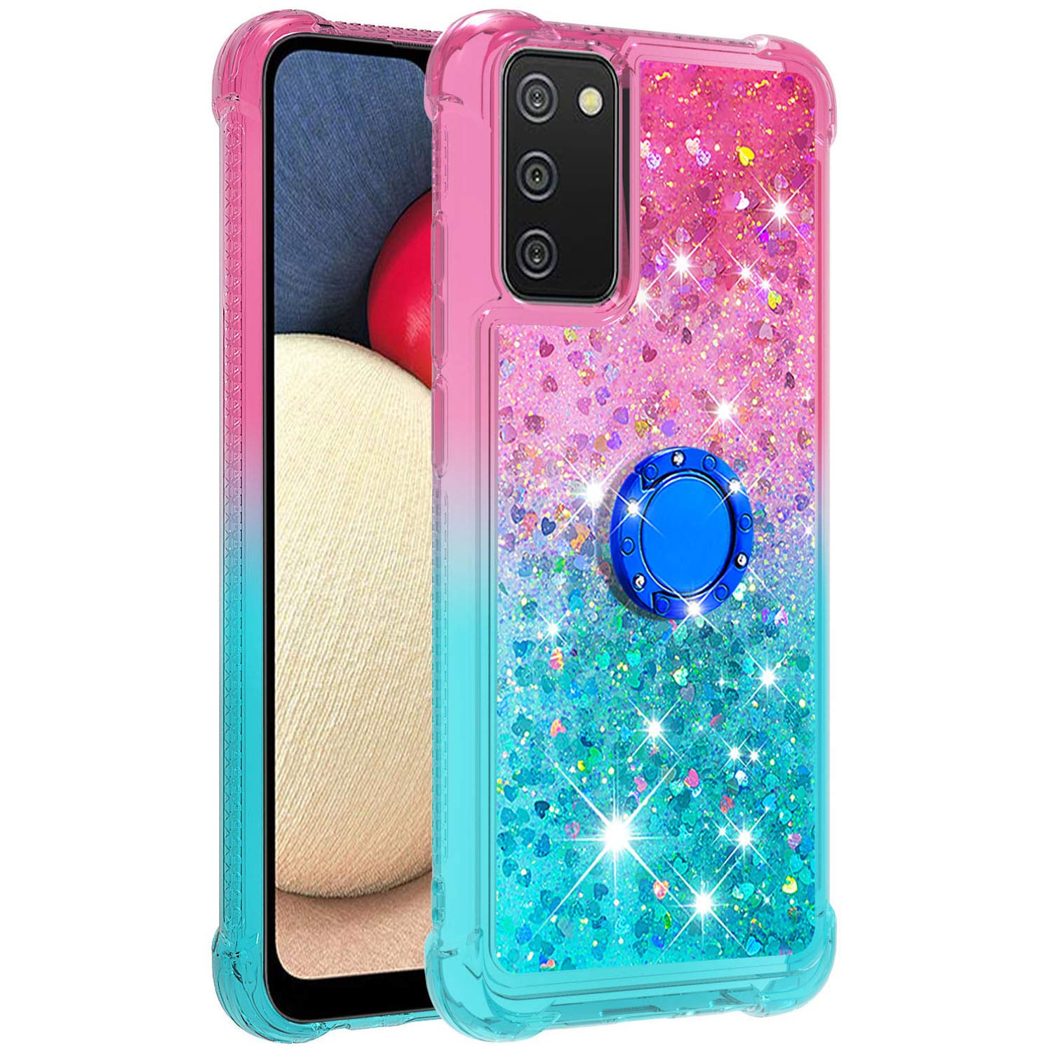 Samsung Galaxy A02S Phone Case - Heavy Duty Shockproof TPU Cover with Glitter Sparkle Design, Protective Hard Shell for Women & Girls (Pink Green) - Perfect for Everyday Use, School, Work & Travel