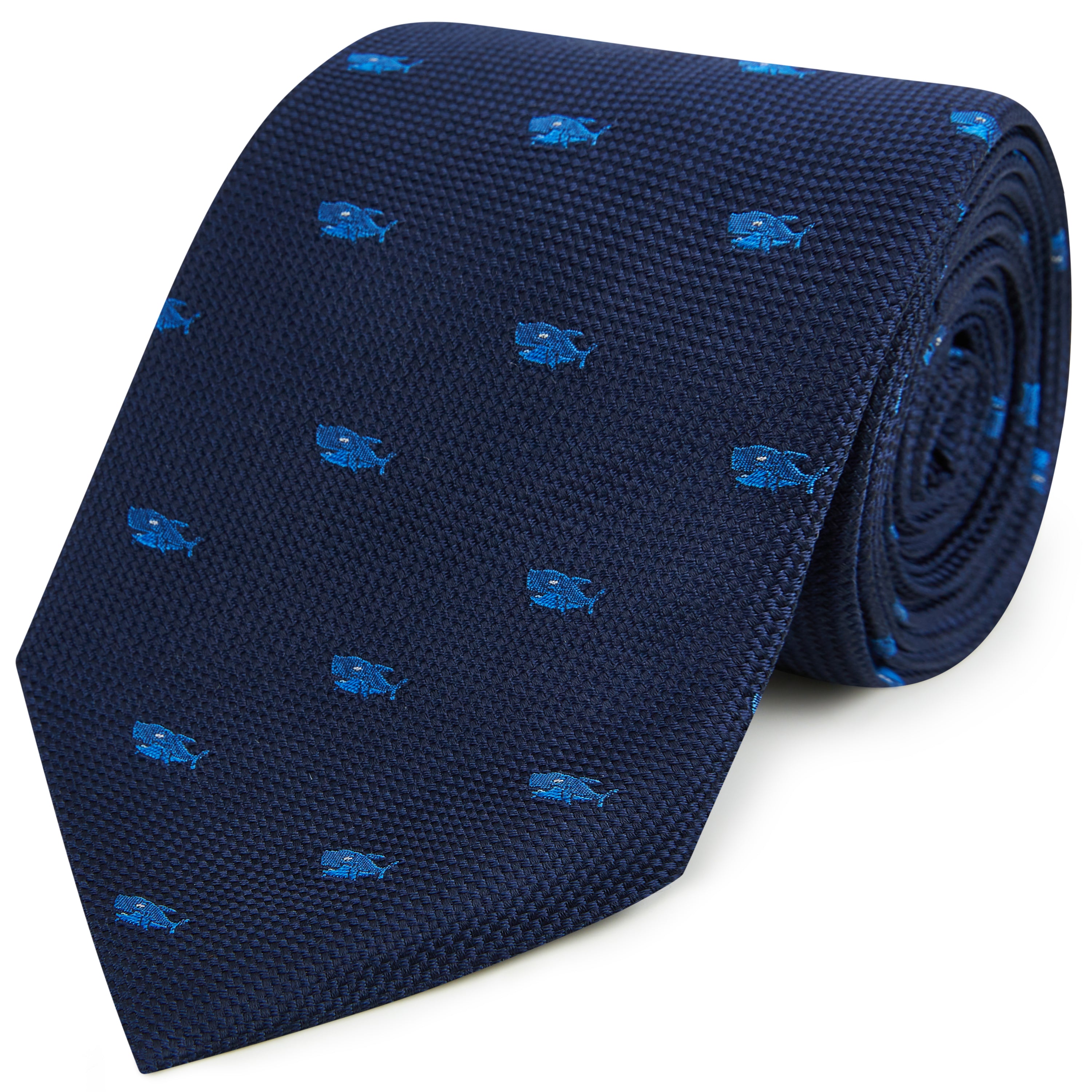 Premium Navy Blue Shark Pattern Woven Silk Tie for Men - Elegant Business, Wedding & Formal Occasions