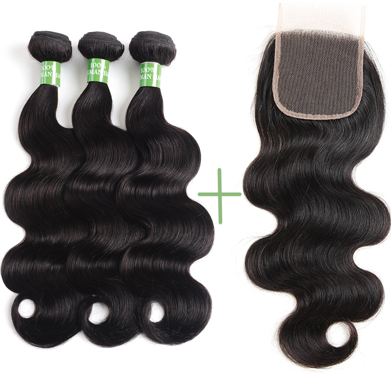 Brazilian Human Hair Body Wave Bundles with Lace Closure (14 16 18 20 Inch) - Unprocessed 100% Virgin Hair Extensions for Black Women - Perfect for Daily Styling, Weaves & Protective Hairstyles