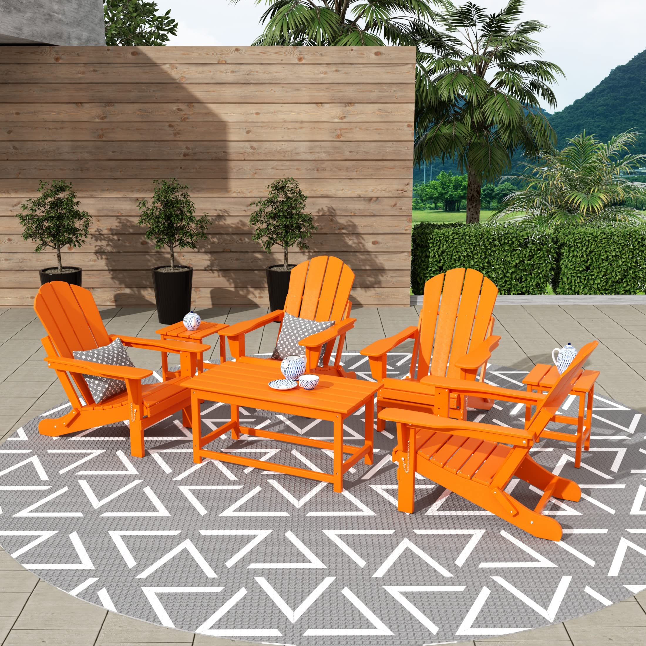 WestinTrends Malibu 3-Piece Outdoor Patio Furniture Set - All-Weather Poly Lumber Adirondack Coffee Table & 2 Side Tables in Orange - Perfect for Backyard, Poolside & Garden Relaxation