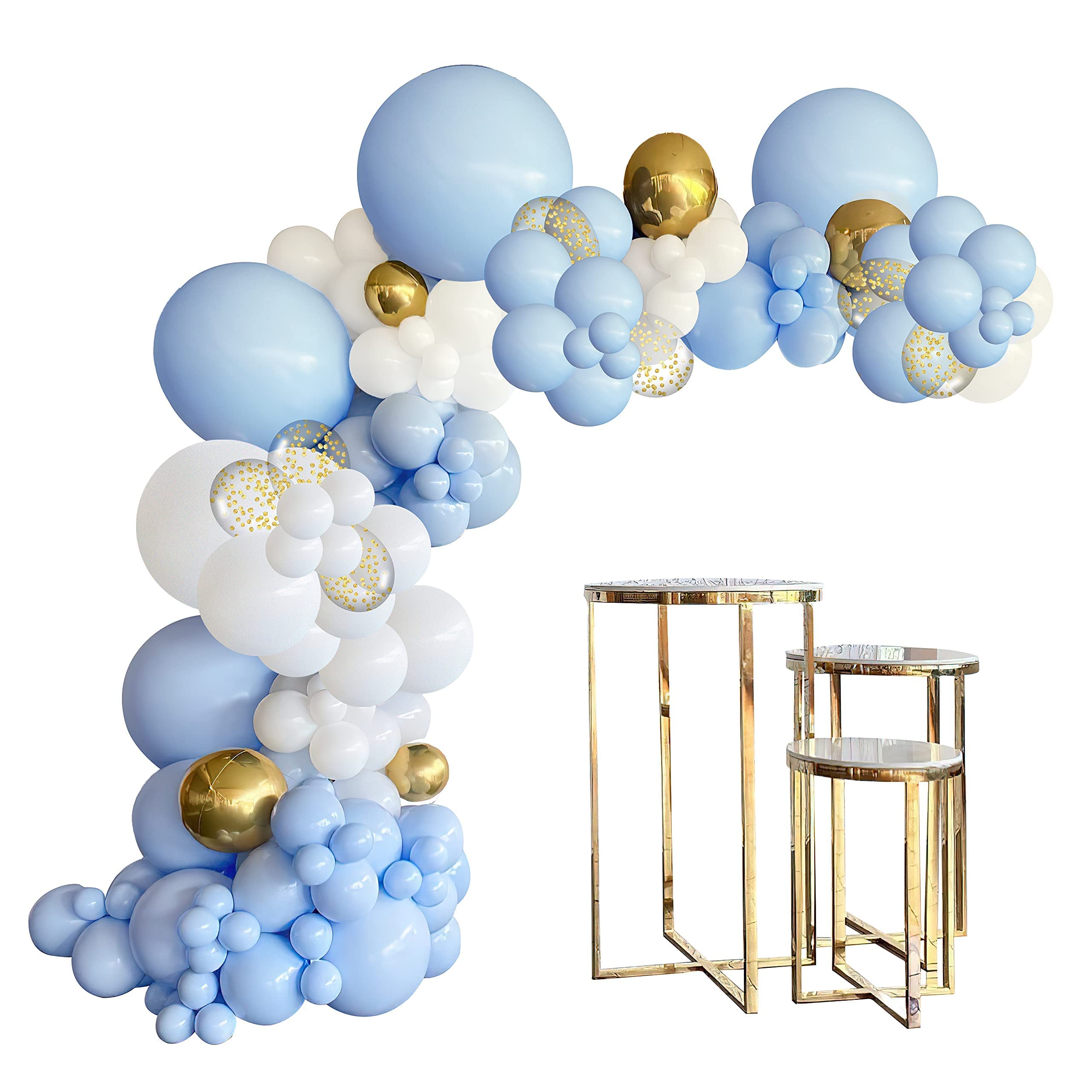 Blue White Gold Metallic Chrome Balloon Garland Arch Kit with Macaroon Latex Balloons - Wedding, Bridal Shower & Baby Shower Party Decorations | Elegant Balloon Decor for Birthdays, Anniversaries & Special Events
