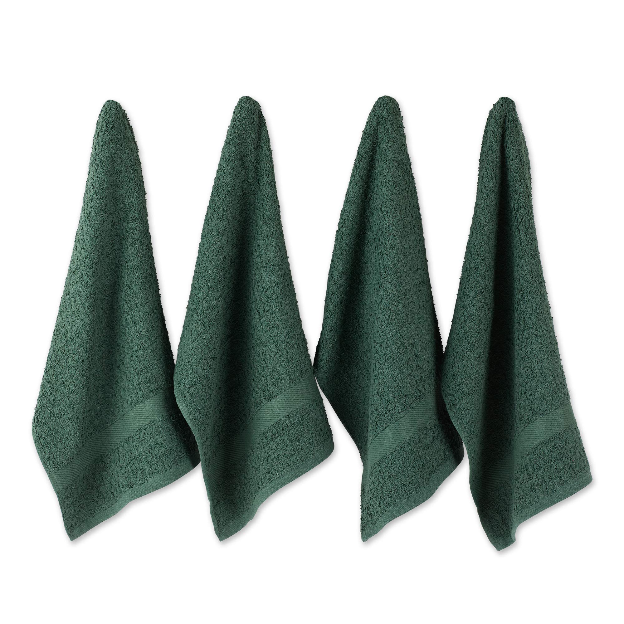 DII Basic Terry Collection Waffle Dishtowel Set - 15x26 Inches, Solid Dark Green, 4-Piece Kitchen Towels for Dish Drying, Cleaning & Decor