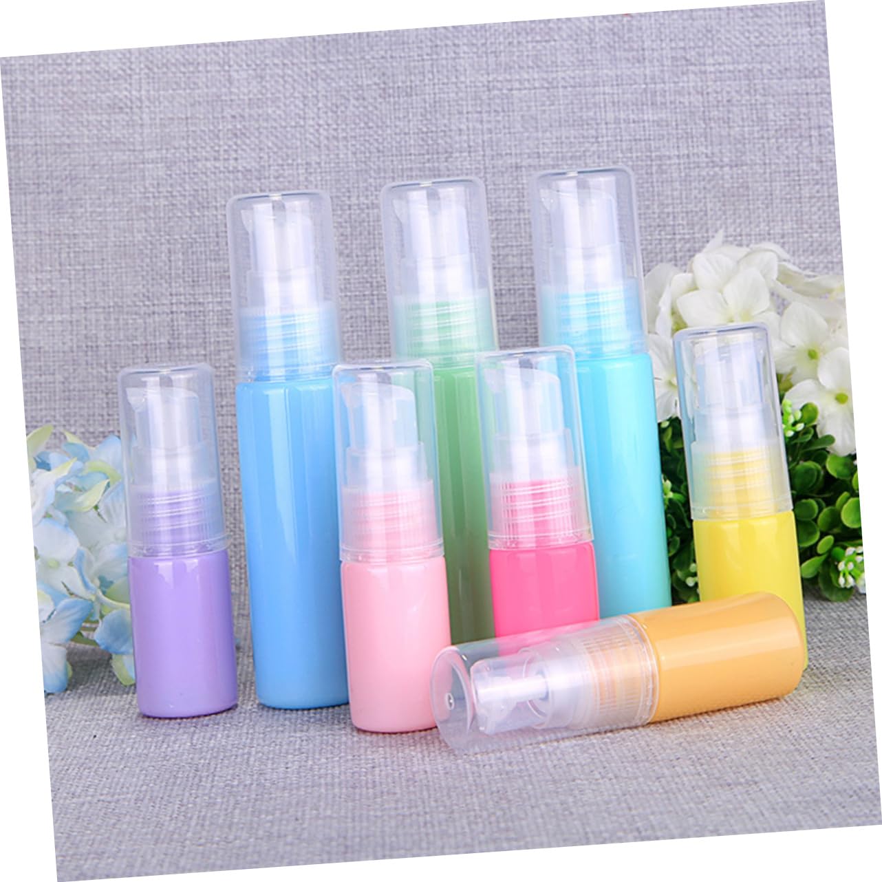 FRCOLOR Set of 8 Pressure Pump Emulsion Bottles - 10ml Plastic Lotion Sample Containers with Smooth Finish | Perfect for Travel, Cosmetic Samples & DIY Beauty Products