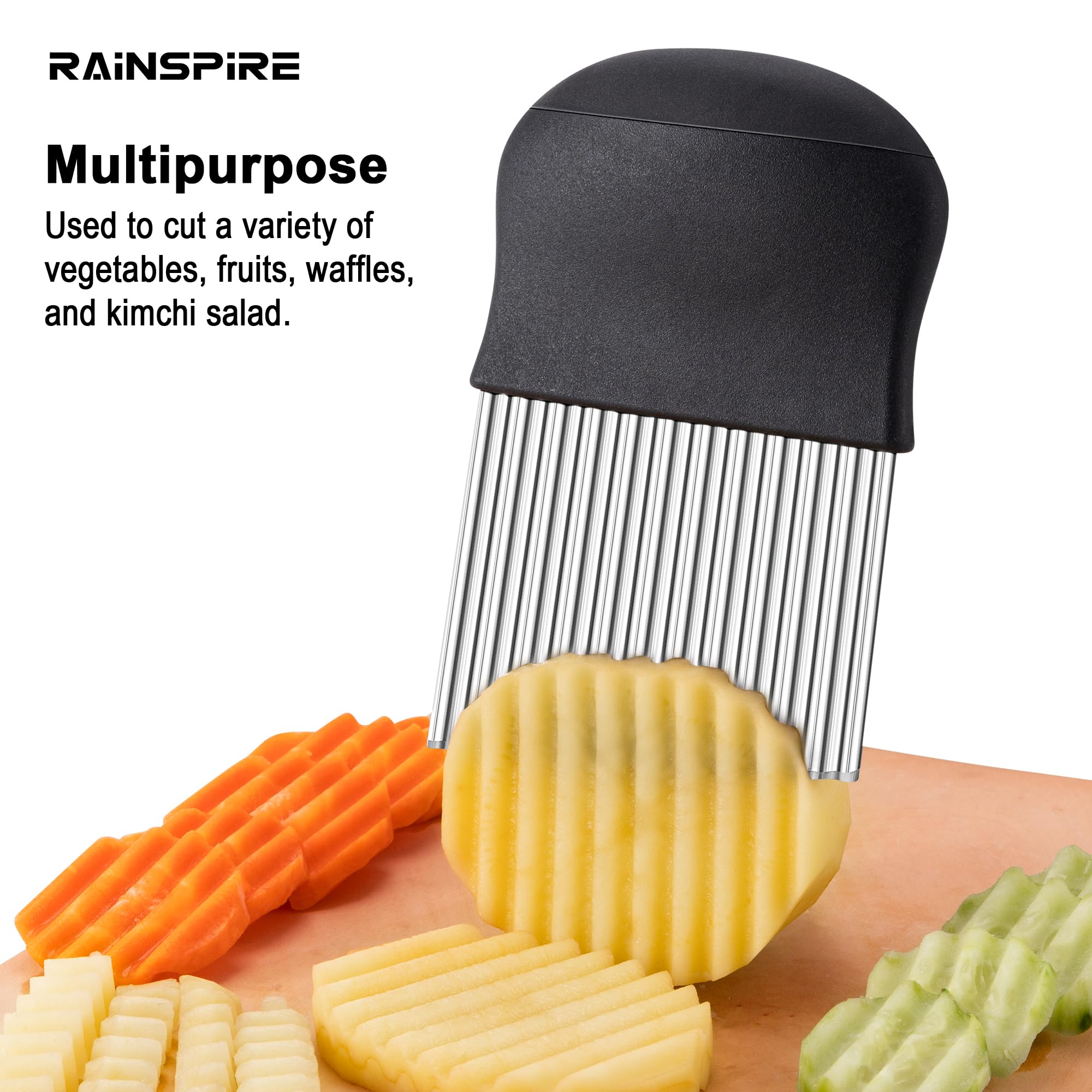 Rainspire Stainless Steel Crinkle Cutter Knife - Professional Wavy Vegetable Slicer for Potatoes, Carrots & More - Perfect for French Fries, Garnishes & Creative Food Presentation