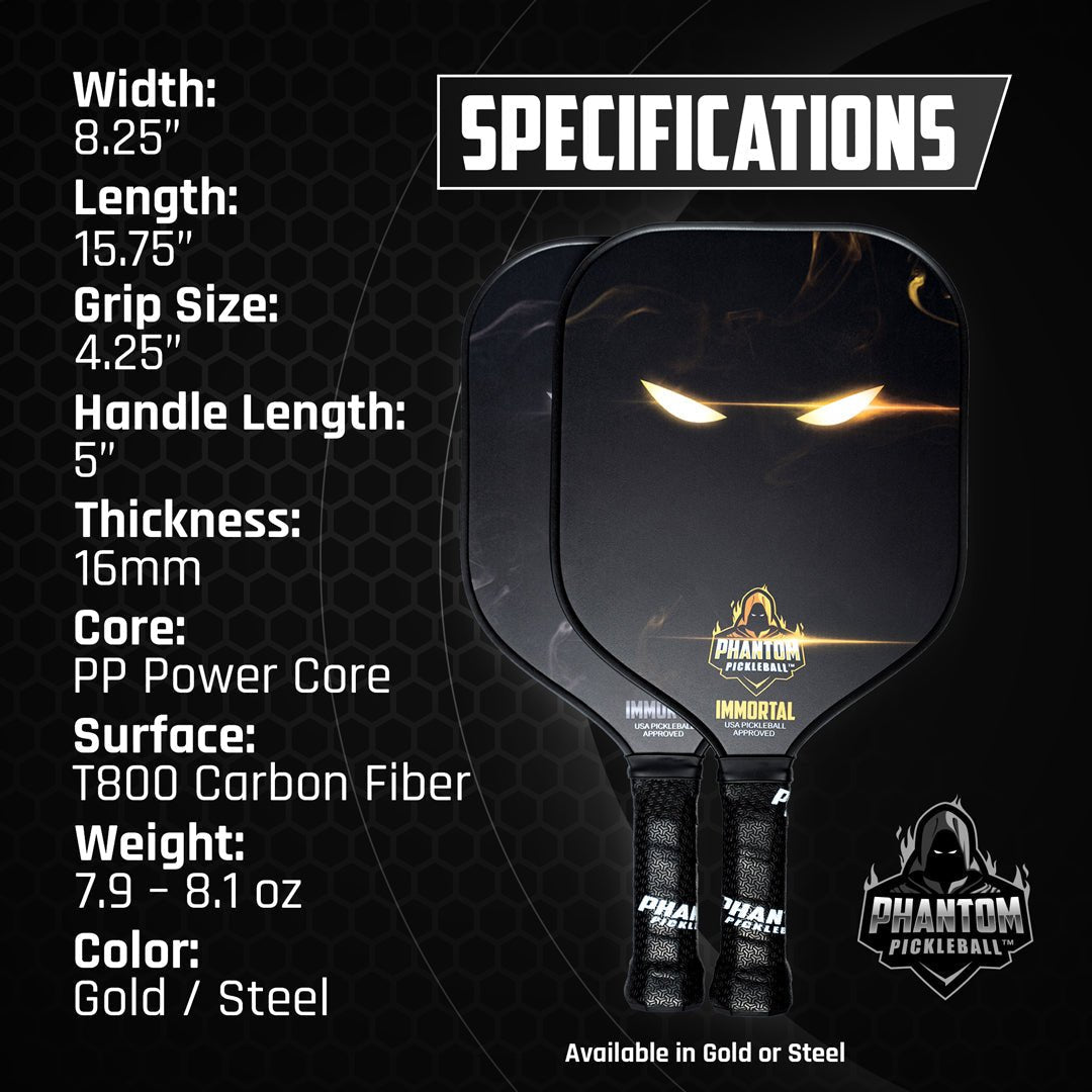 Phantom Immortal Pickleball Paddle - Premium Carbon Fiber Paddle for Competitive Play | Perfect for Outdoor & Indoor Pickleball Games