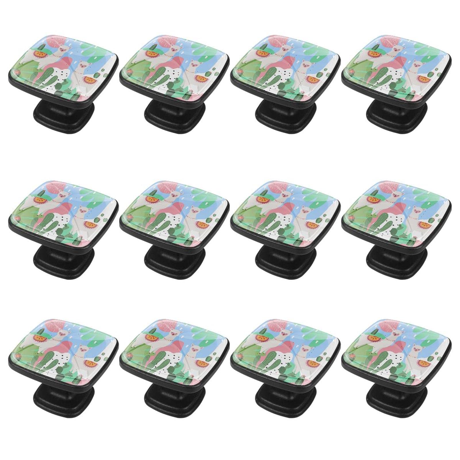 12Pcs Alpaca Cartoon Cabinet Handles & Drawer Knobs - Cute Dresser Knobs for Kids Room, Nursery, Closet & Furniture - Durable Cabinet Hardware for Home Decor & DIY Projects