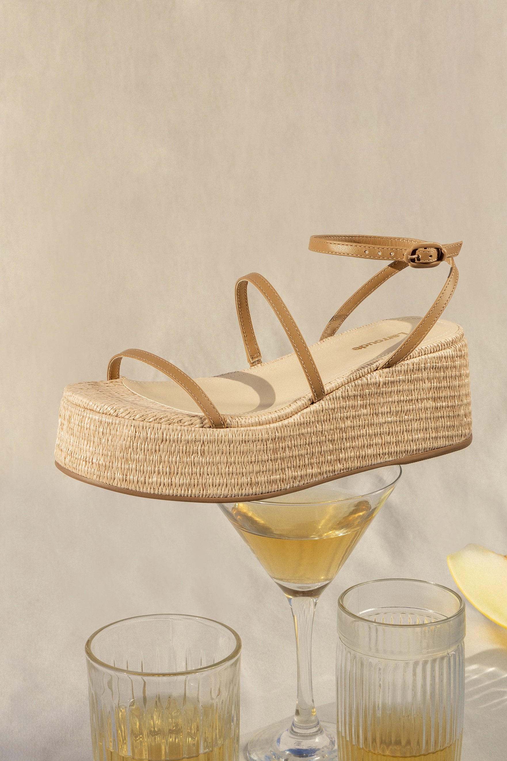 Gio Flatform Sandals - Natural Raffia with Hazelnut Trim | Comfortable Summer Wedge Sandals for Women | Perfect for Beach, Vacation & Casual Outings