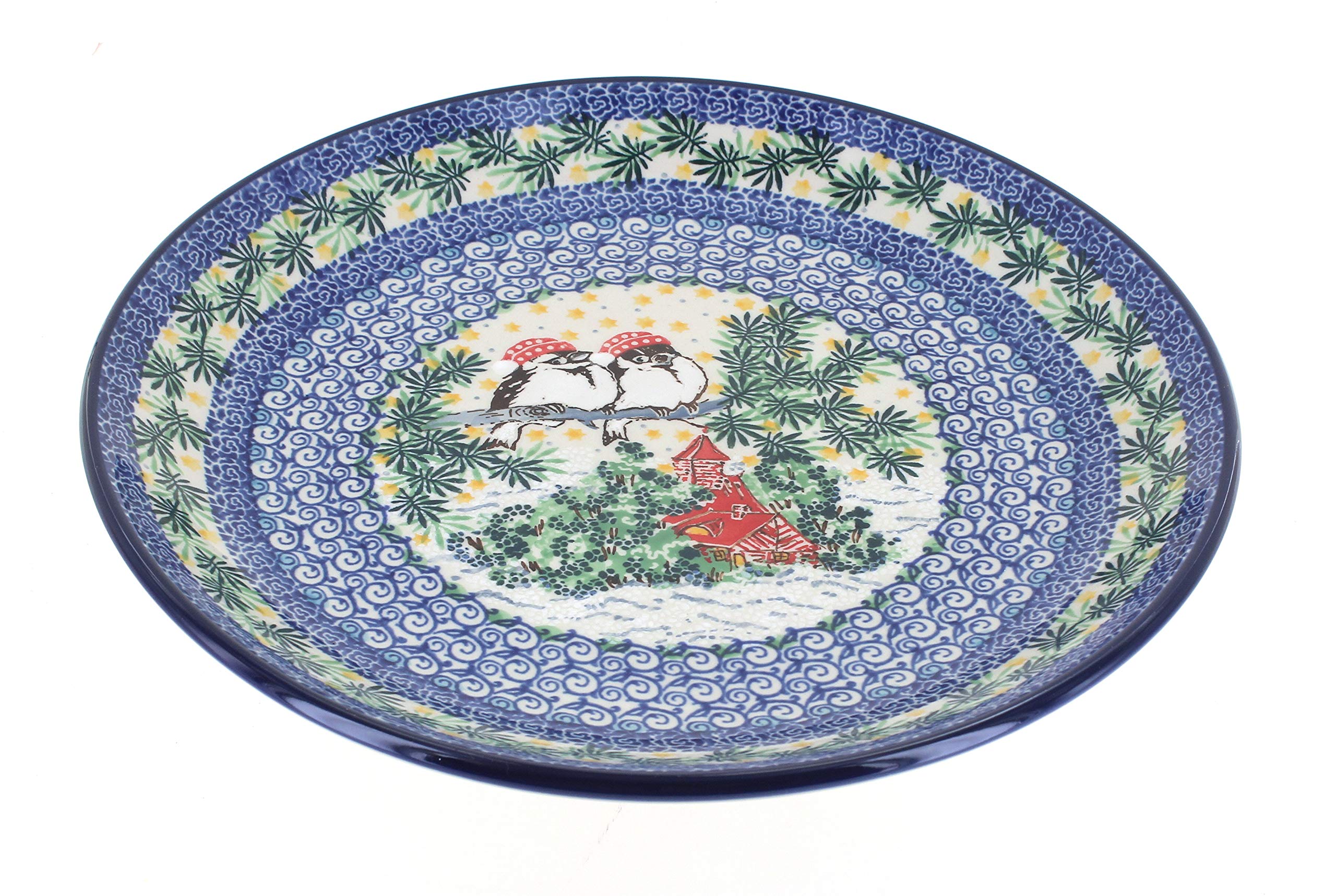 Blue Rose Polish Pottery Winter-Themed Dinner Plate - Elegant Handmade Ceramic Plate for Holiday Dining & Christmas Table Decor
