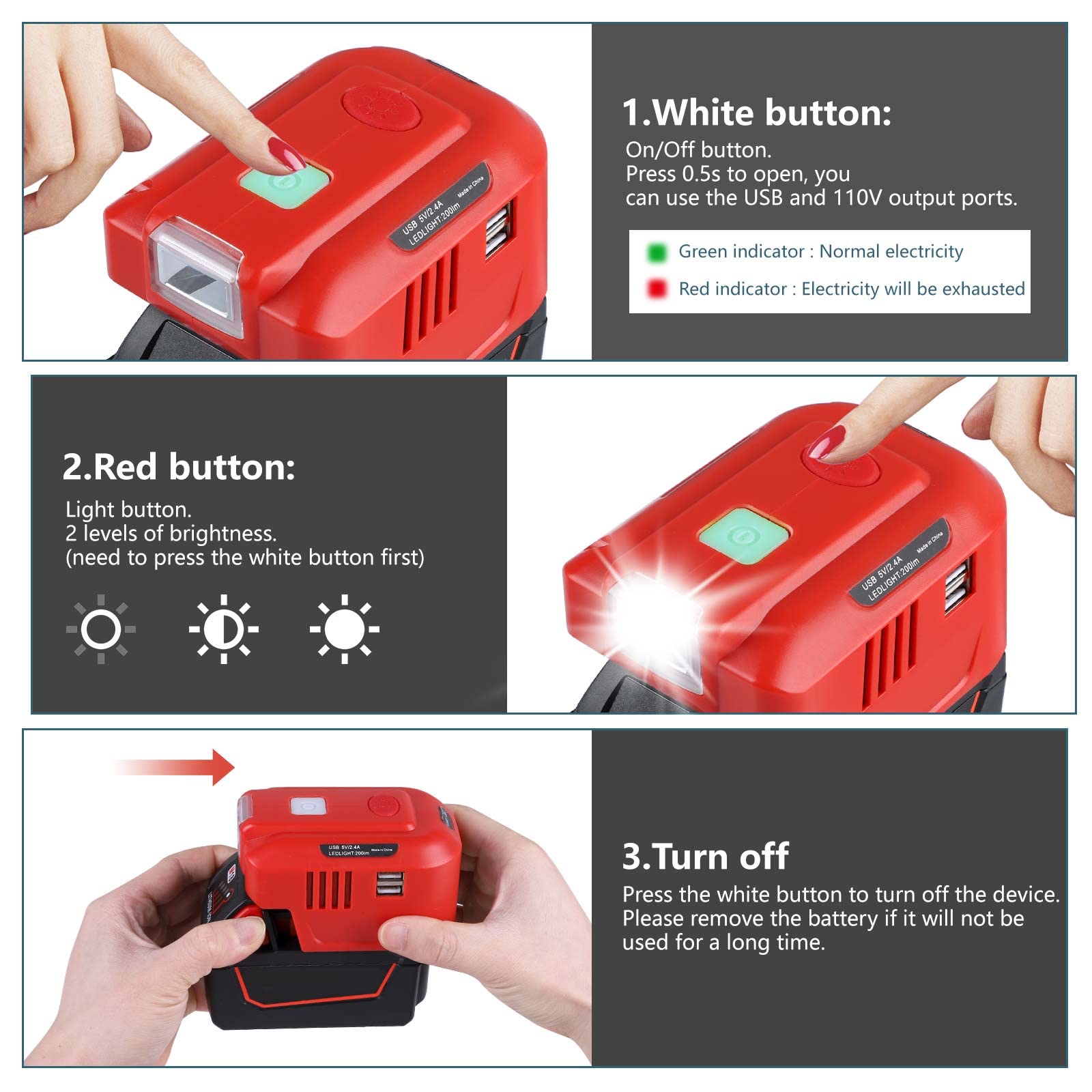 Milwaukee M18 USB Charger Adapter - 150W Power Inverter for Milwaukee Tools | 18V DC to 110V/120V AC Converter with LED Light | Perfect for Job Sites, Camping & Power Outages