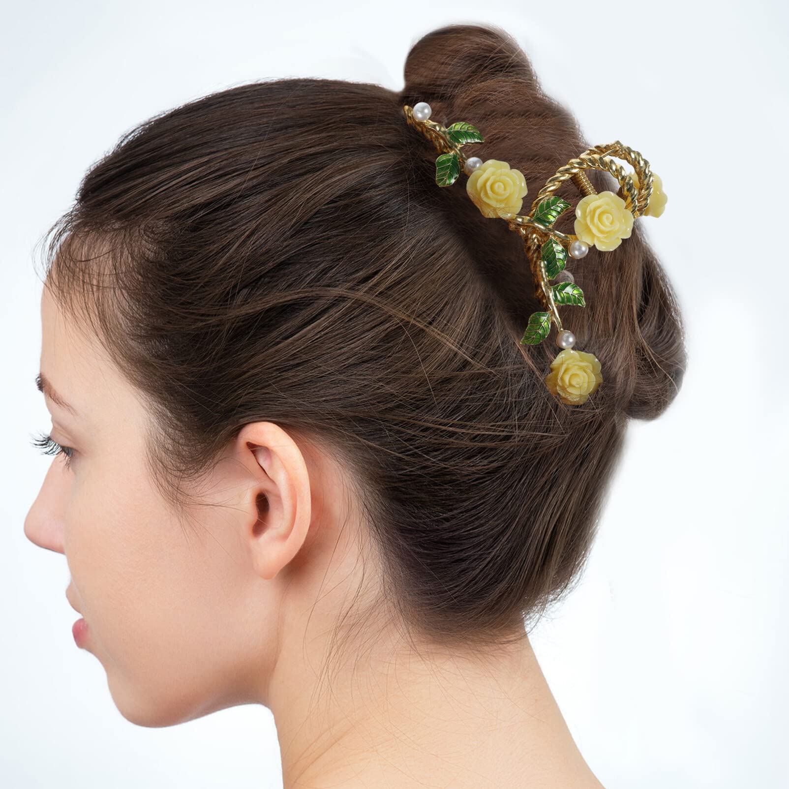 EXCLUZO Large Rose Hair Claw Clip for Women - Yellow Hair Clamp Hair Accessory for Girls, Perfect for Ponytails, Buns and Updos