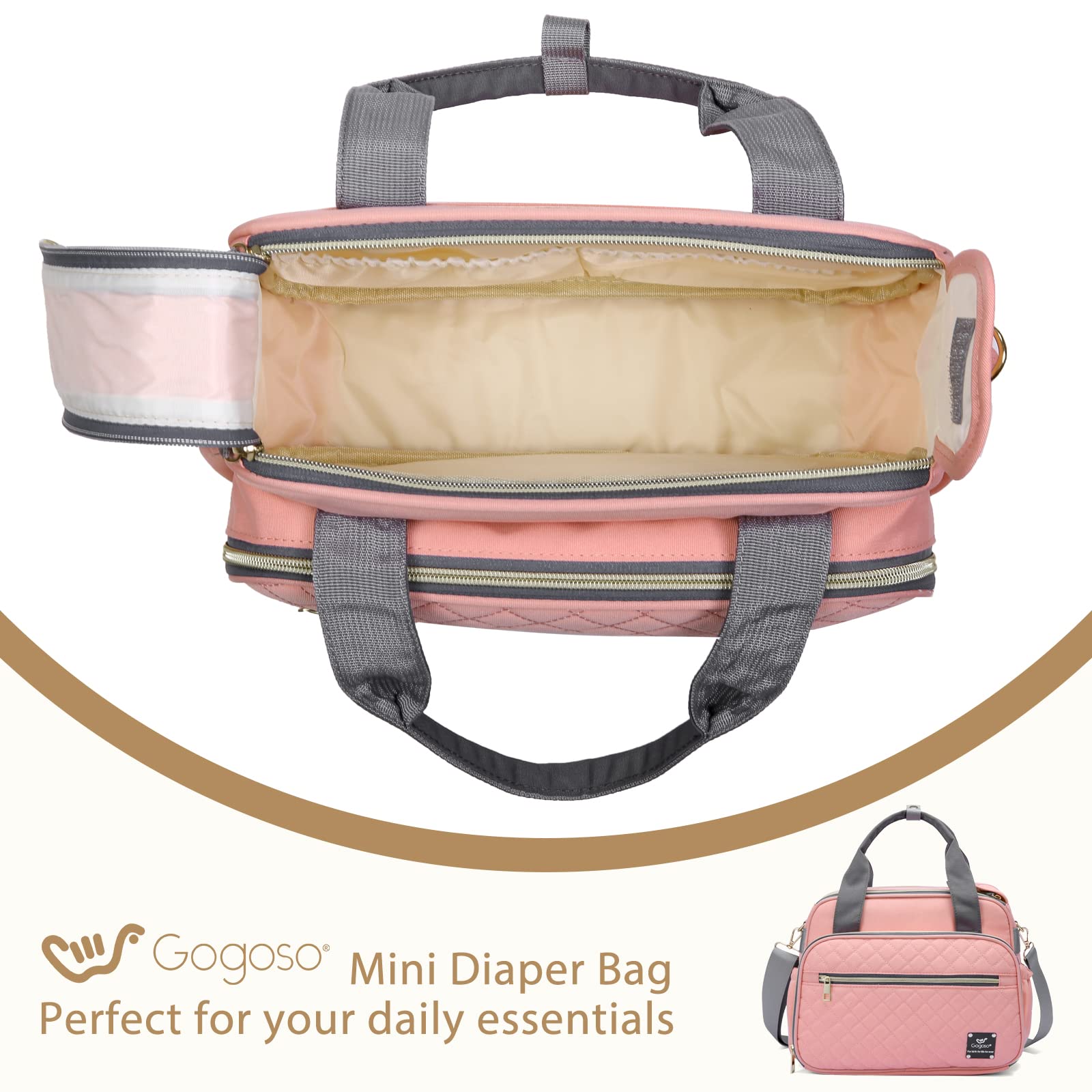 GOGOSO Mini Diaper Bag with Insulated Pockets - Pink Crossbody for Moms Traveling