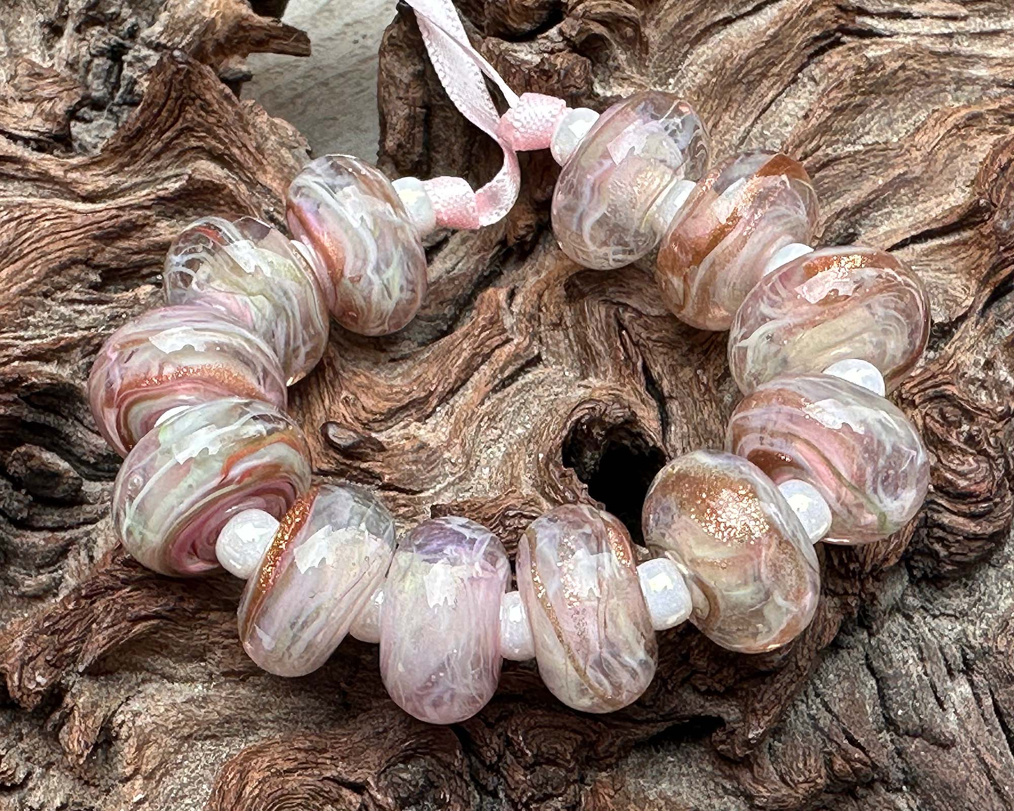 Handmade MTO Blushing Pink Shimmer Lampwork Glass Beads for Jewelry Making - DIY Bracelets, Necklaces & Earrings - Perfect for Crafting, Gifts & Boho Fashion Accessories