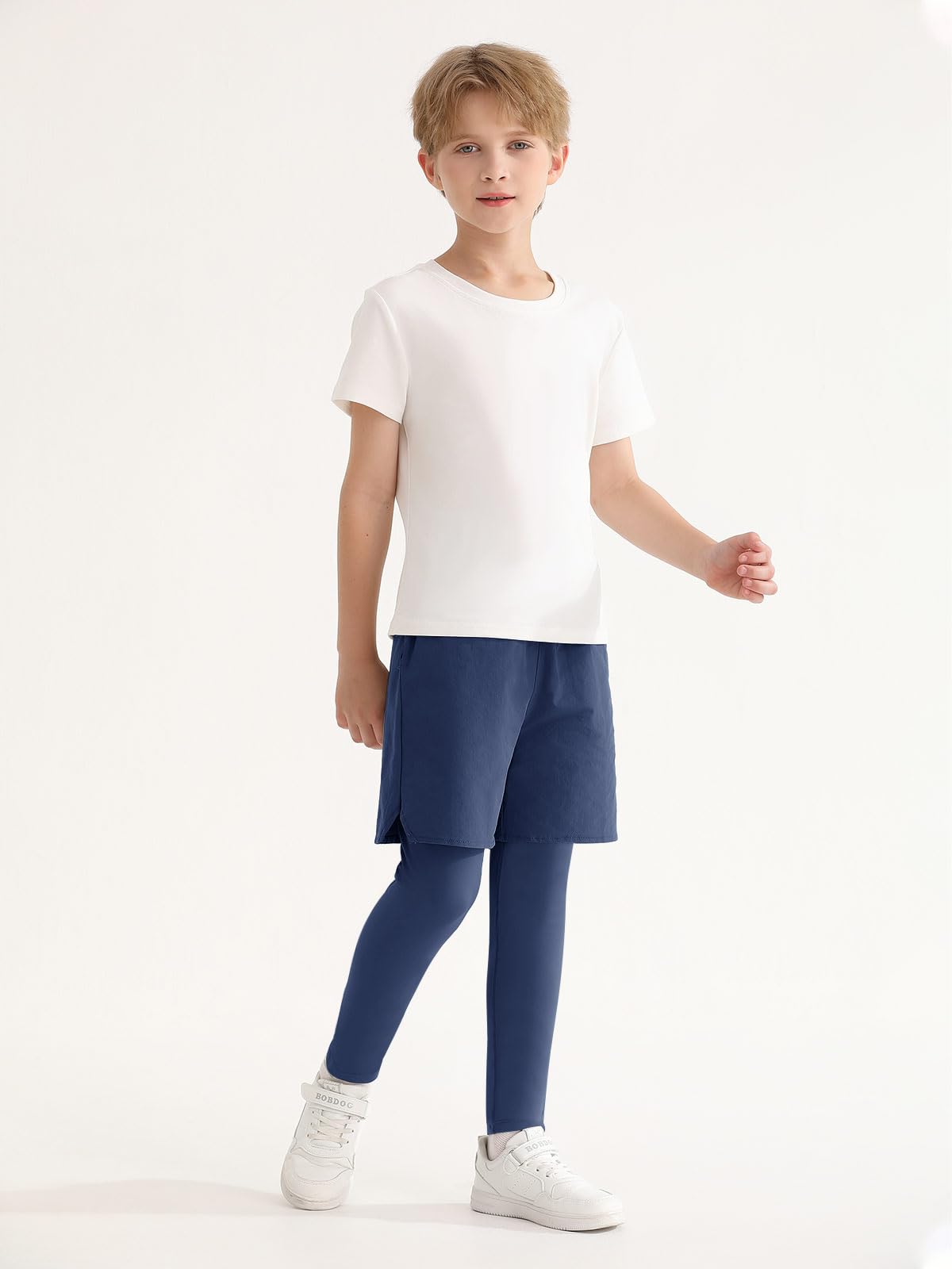 Haloumoning Boys 2-in-1 Athletic Leggings with Built-in Shorts & Pockets - Breathable Running Pants for Kids Ages 5-14 - Perfect for Sports, Gym, and Outdoor Activities