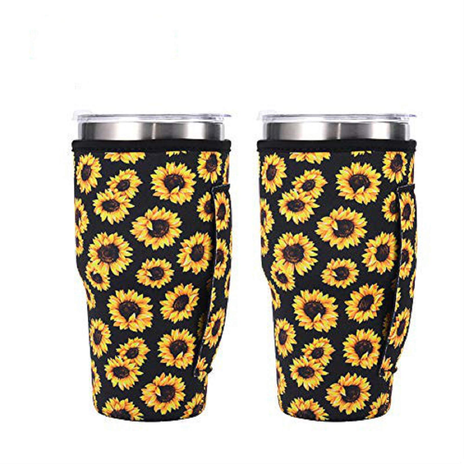 2 Pack Reusable Neoprene Coffee Cup Sleeves - Insulated Cup Cover Holder for 30oz Starbucks Tumbler & Dunkin' Donuts Large Cups (Black) - Perfect for Iced Coffee, Hot Drinks & Travel Mugs - Keep Hands Cool & Drinks at Ideal Temperature