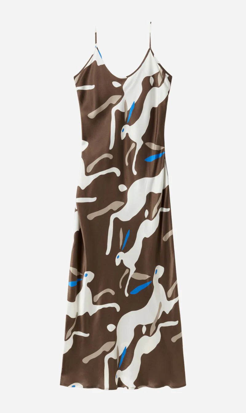 1996 Vintage Rabbit Print Dark Earth Dress - Retro Floral Dress for Women, Perfect for Casual Wear, Parties & Special Occasions