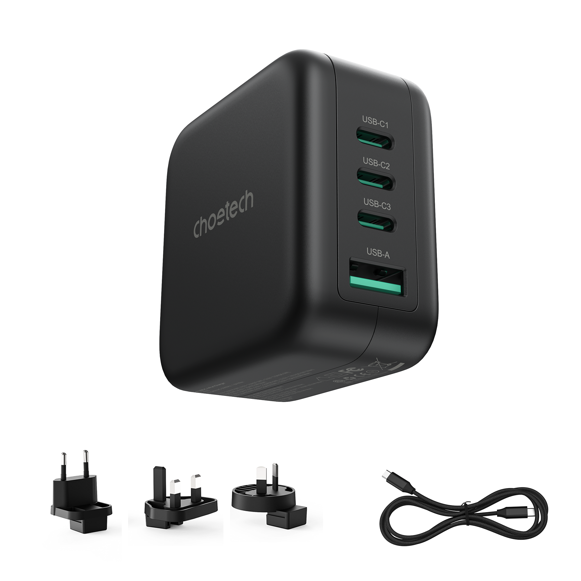 70W GaN Fast Wall Charger with 3 USB-C & 1 USB-A Ports - Compact PD Charger for iPhone 15/14/13, MacBook, iPad, Samsung Galaxy - Perfect for Travel, Home & Office Use