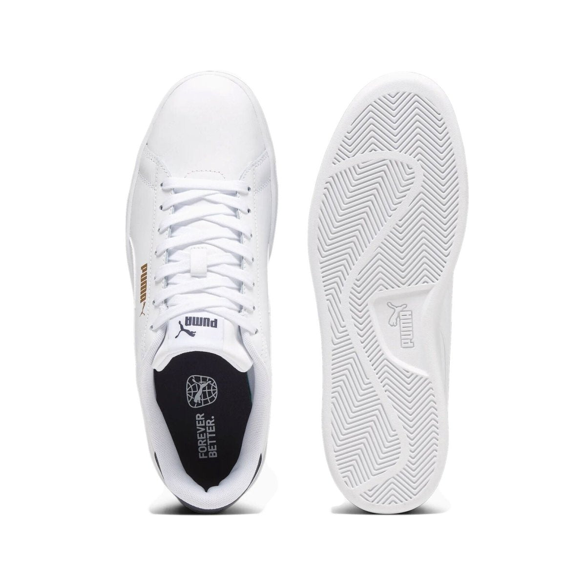 PUMA Men's Smash 3.0 Sneakers - White/Navy/Gold - Classic Low-Top Athletic Shoes for Running, Walking & Casual Wear