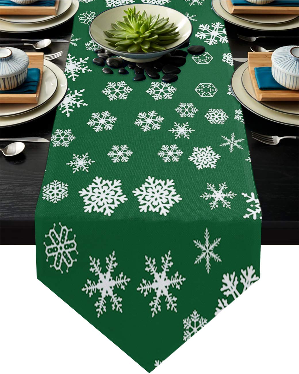 Smile Sunflower & Christmas Snowflake Pattern Table Runner - Non-Slip Washable Farmhouse Decor for Kitchen, Dining & Coffee Table - 13x120 Inch Long - Perfect for Holiday Dinners, Party Decor & Seasonal Home Styling