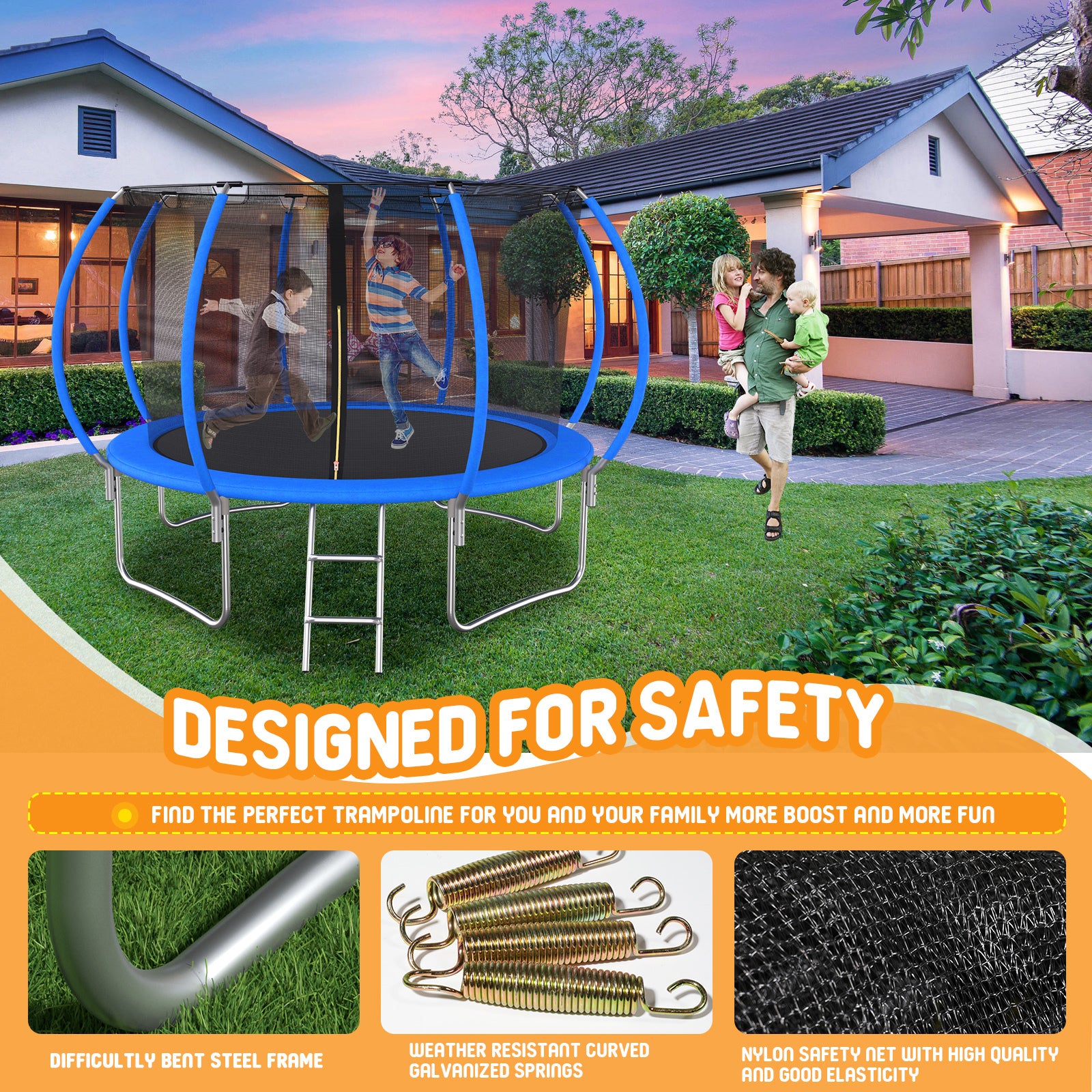 12 FT Pumpkin Style Trampoline with Safety Net & Basketball Hoop - Outdoor Fun for Kids & Family Backyard Activities