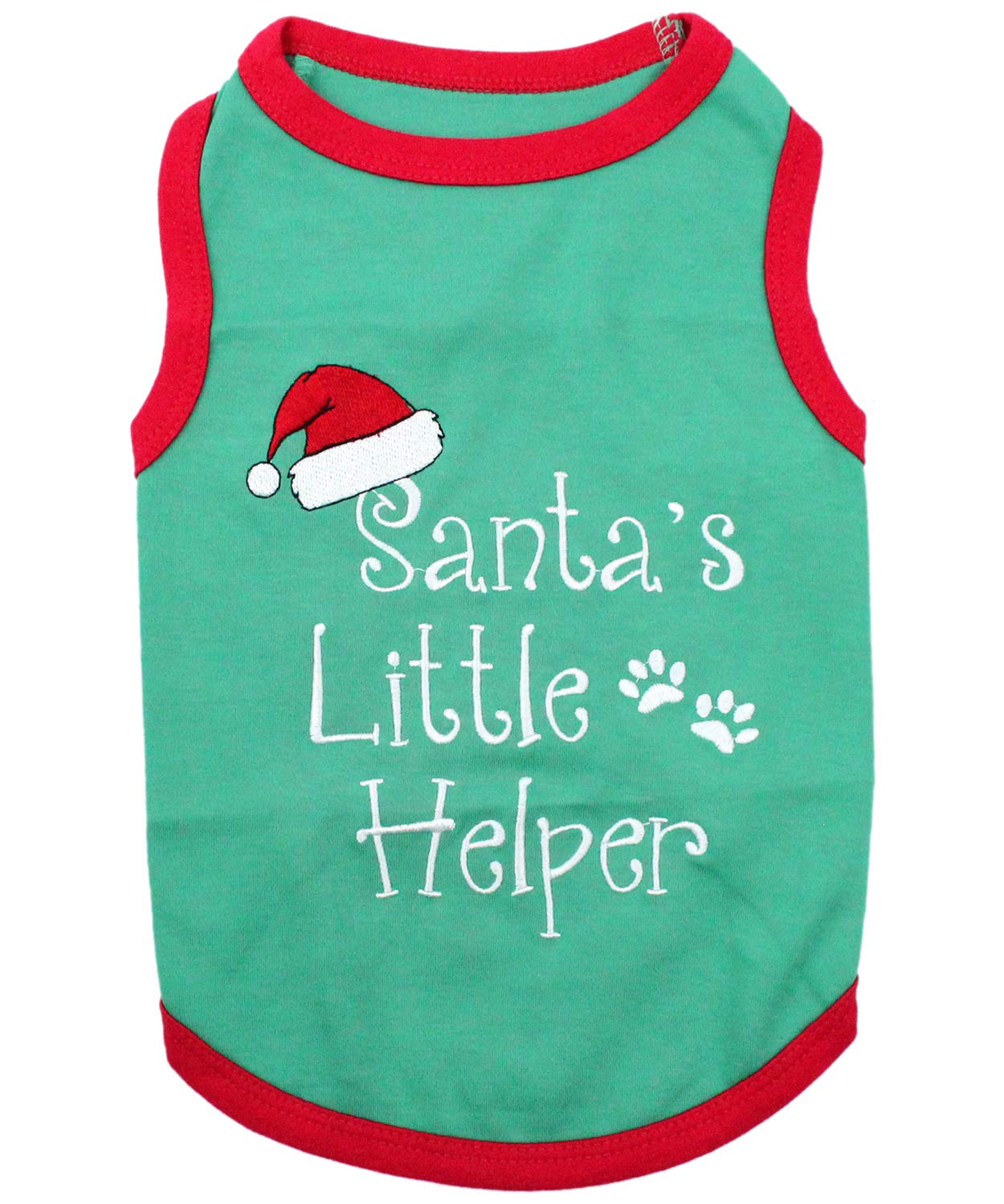 Santa's Little Helper Embroidered Dog T-Shirt - Parisian Pet Lightweight Cotton Christmas Outfit for Small Dogs - Sleeveless Holiday Pet Apparel - Perfect for Christmas Photos & Festive Gatherings (XS)