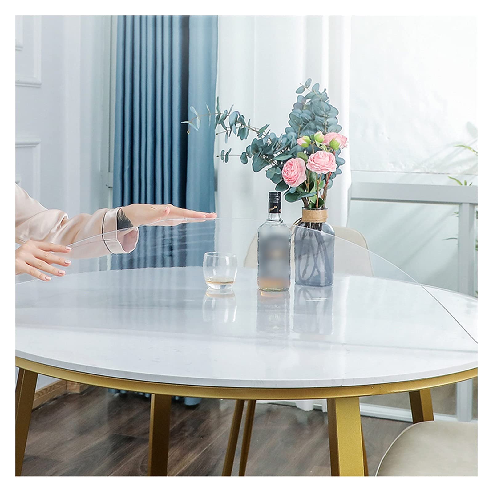 XXIOJUN Transparent PVC Table Cover Protector - Waterproof, Soft & Smooth Round Tablecloth Mat, Easy to Clean - Perfect for Kitchen Countertops, Dining Tables, Coffee Tables & Living Room Furniture Protection
