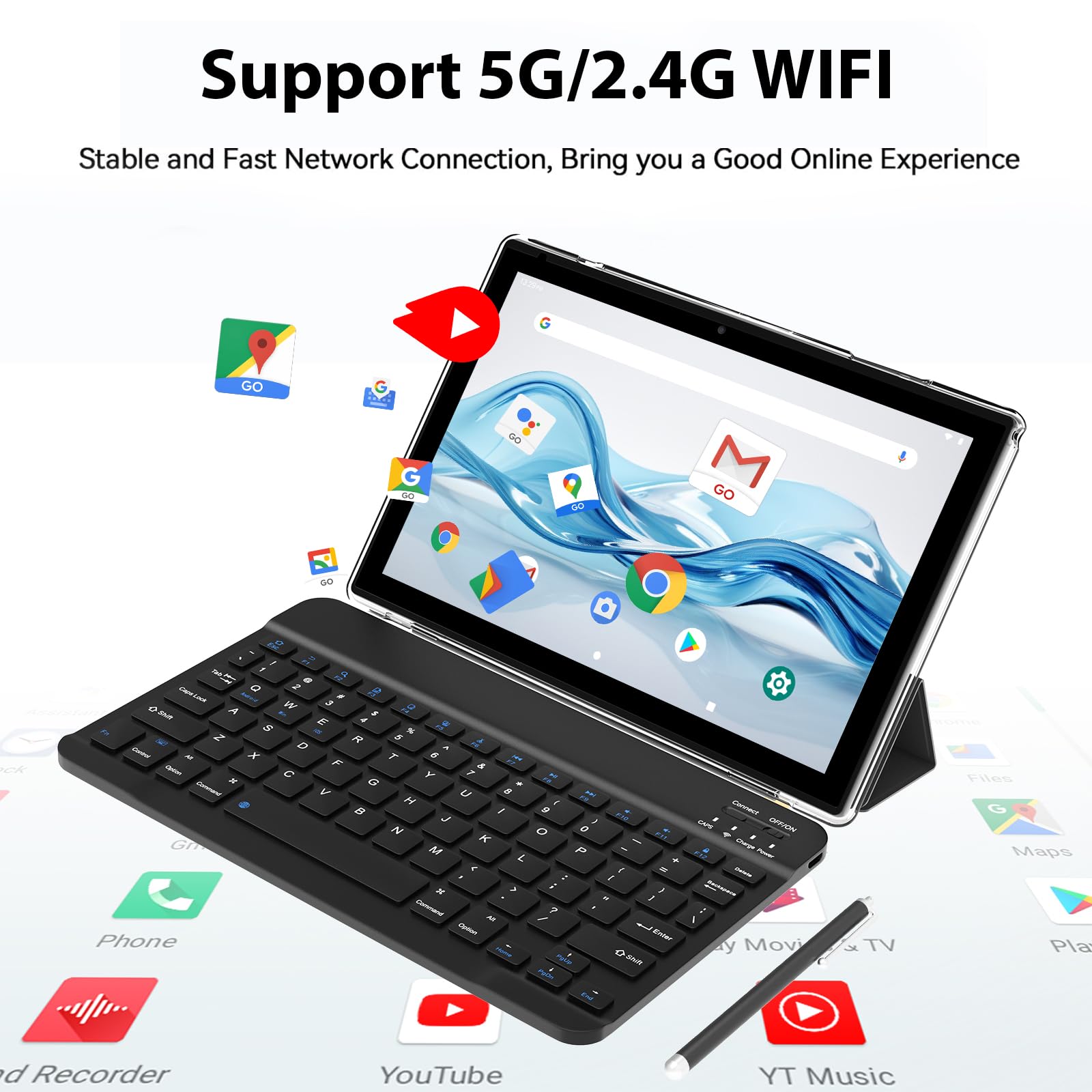 10 Inch Android 15 Tablet - 18GB RAM 128GB ROM (Expandable to 2TB) 2-in-1 Laptop with Keyboard, Mouse, Case & Stylus - Quad-Core 2.0GHz, HD Screen, 5G WiFi 6, BT 5.0, 8MP Camera - Perfect for Work, Study & Entertainment