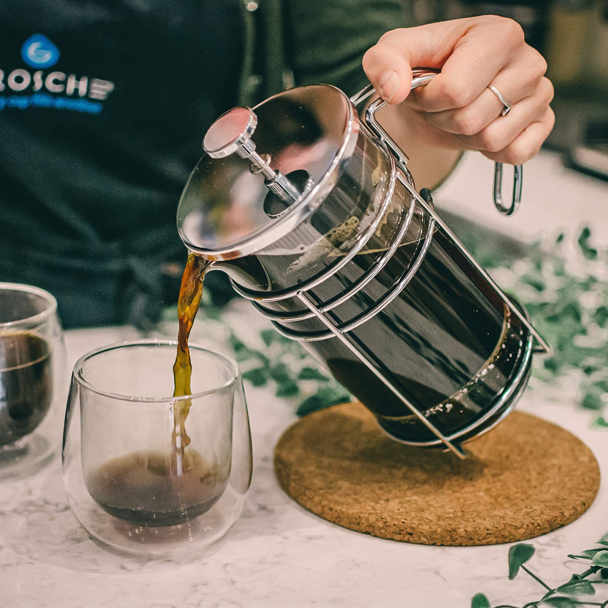 Premium GROSCHE Madrid French Press Coffee Maker - 1000ml (34 fl.oz) with FREE Replacement Glass Beaker - Stainless Steel Plunger for Rich, Bold Coffee - Ideal for Home, Office & Camping Use