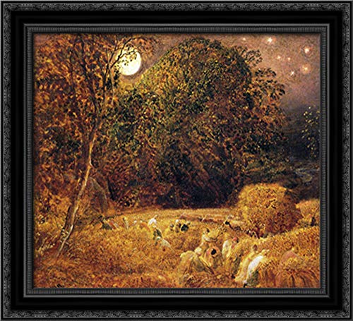 Samuel Palmer The Harvest Moon 22x20 Black Ornate Wood Framed Canvas Art - Perfect for Living Room, Bedroom & Office Wall Decor