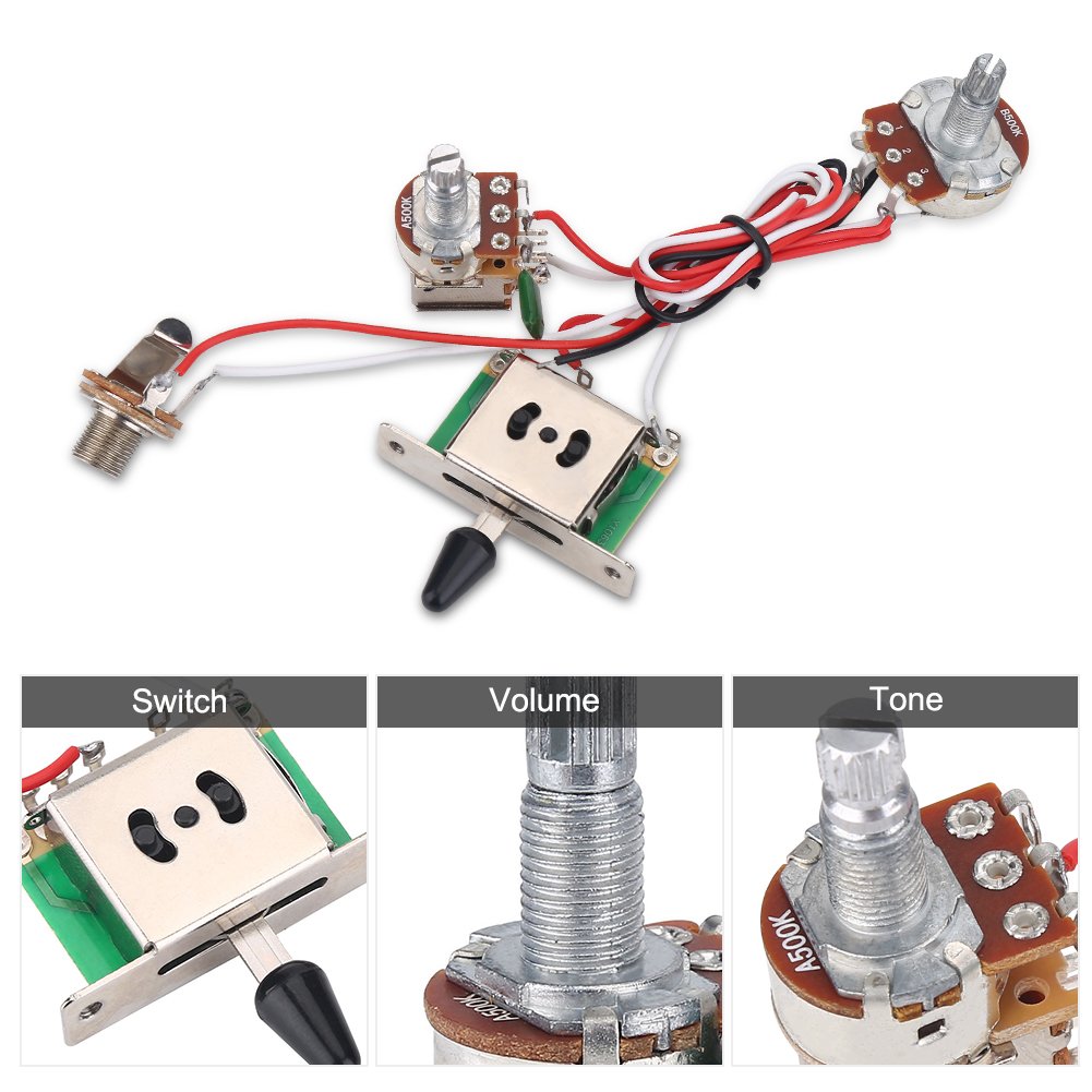 Dilwe Electric Guitar Wiring Harness Set - Prewired 3-Way Switch Kit with Metallic Pots | Premium Upgrade for Les Paul, SG, ES Guitars | Perfect for DIY Repairs & Tone Customization