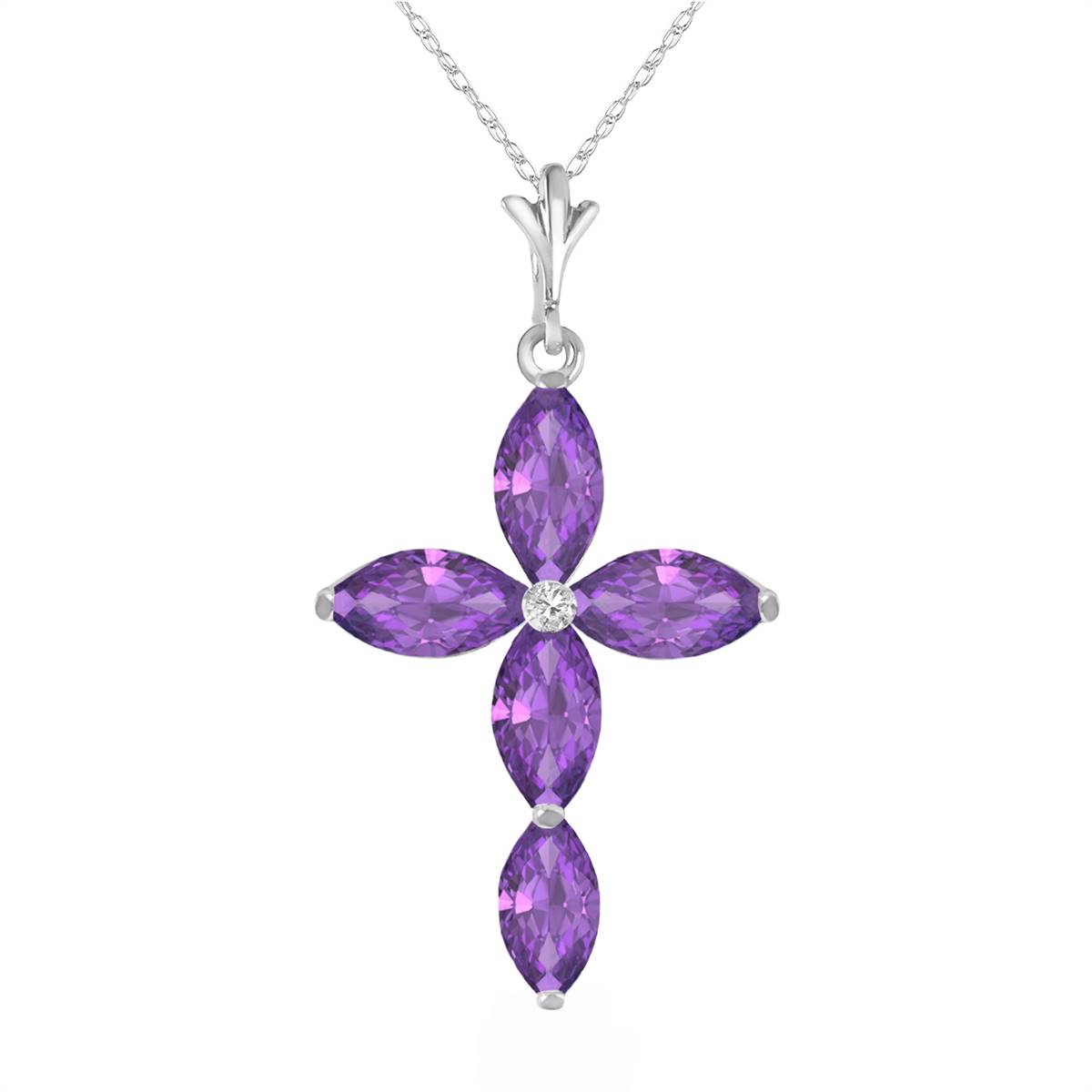 1.23 Carat 14K Solid White Gold Necklace with Natural Diamond & Purple Amethyst - Elegant Jewelry for Women, Perfect for Weddings, Anniversaries and Special Occasions