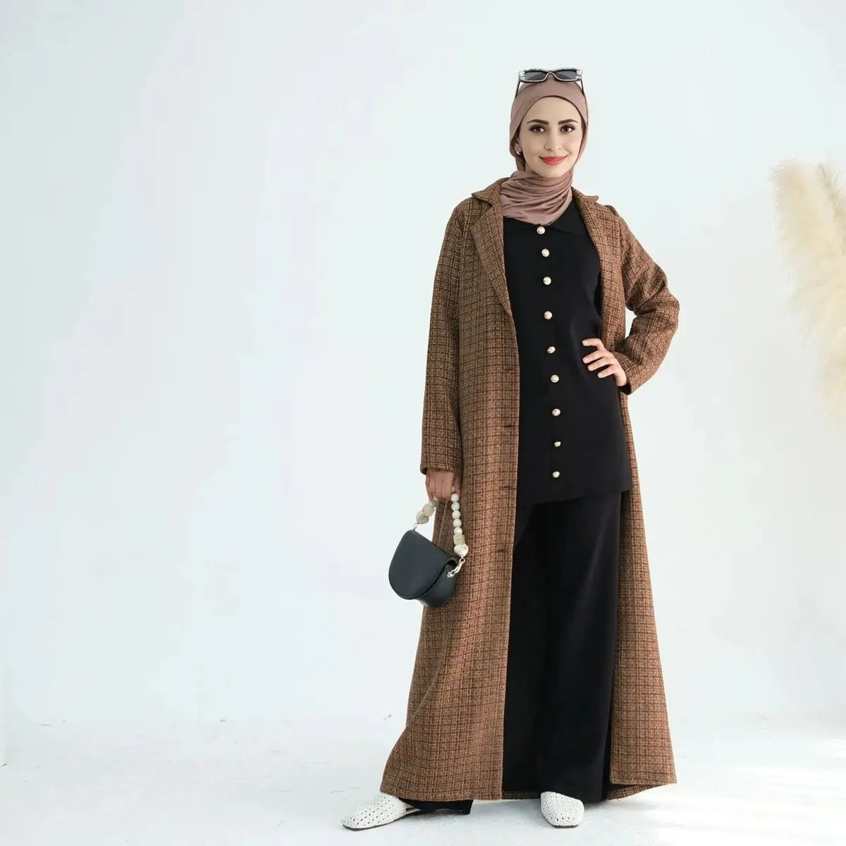 Stylish Winter Fall Tweed Thick Open Abaya Dress Coat for Women - Perfect for Modest Fashion, Cold Weather & Special Occasions