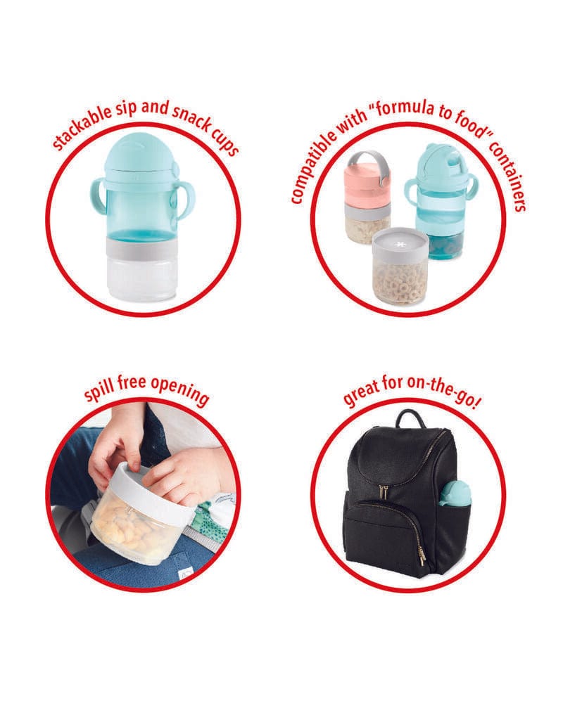 Skip Hop 2-in-1 Sip and Snack Stack Cup for Babies 6 Months+ | Leak-Proof Toddler Drinking & Snack Container | Teal & Grey | Perfect for On-the-Go Feeding, Daycare, and Travel