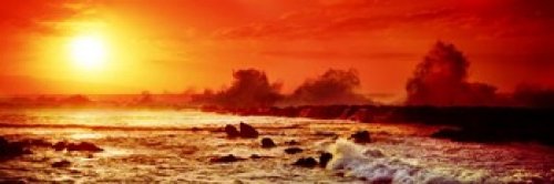 Waves Breaking on Rocks at Three Tables North Shore Oahu Hawaii - 36x12 Inch Ocean Wall Art Poster Print for Beach House Decor, Coastal Living Room, or Office Wall Decor