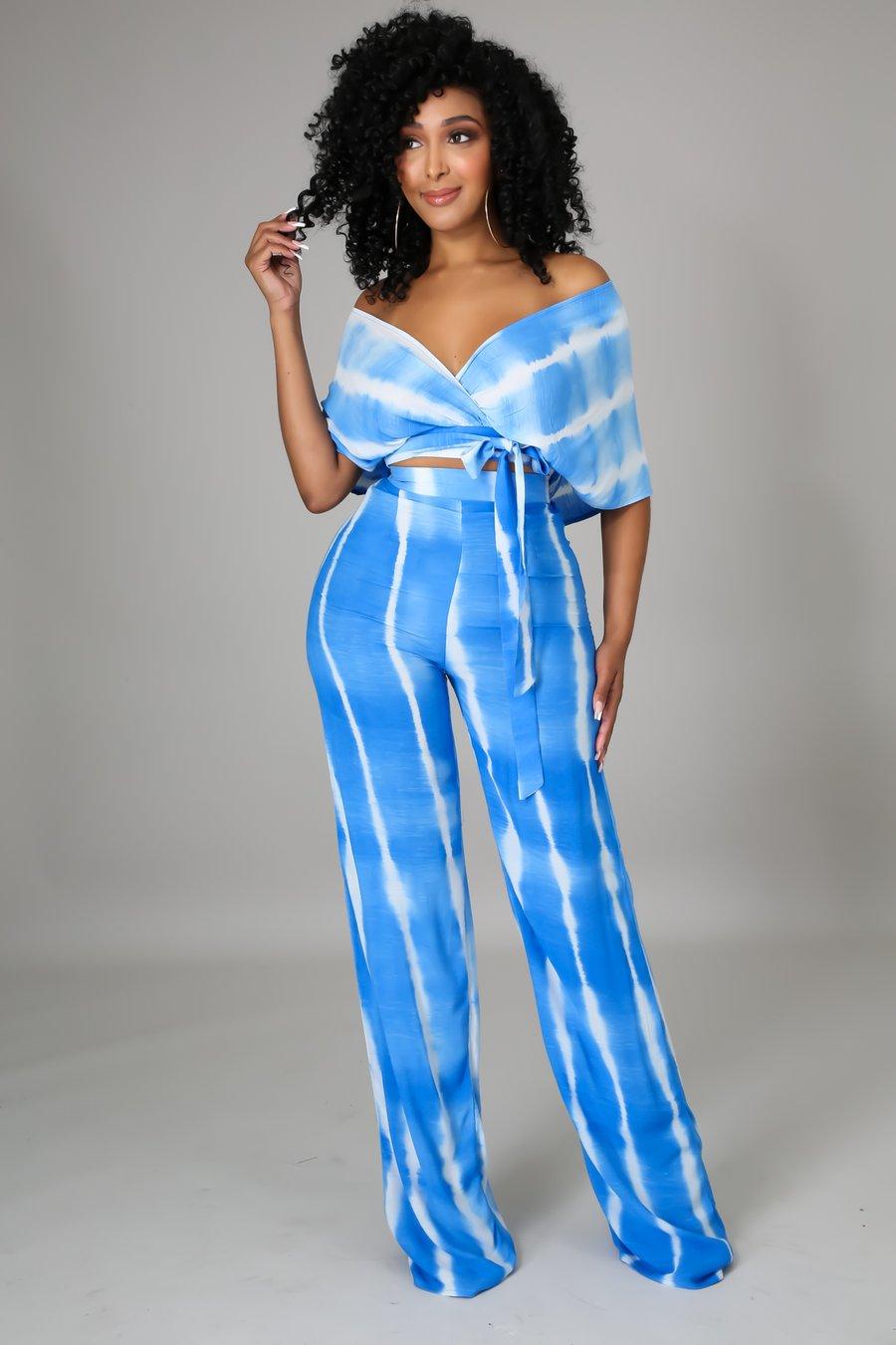 Island Living Palazzo Pant Set - Flowy Wide Leg Lounge Pants for Women in Blue | Perfect for Beach Vacation, Yoga, and Casual Wear