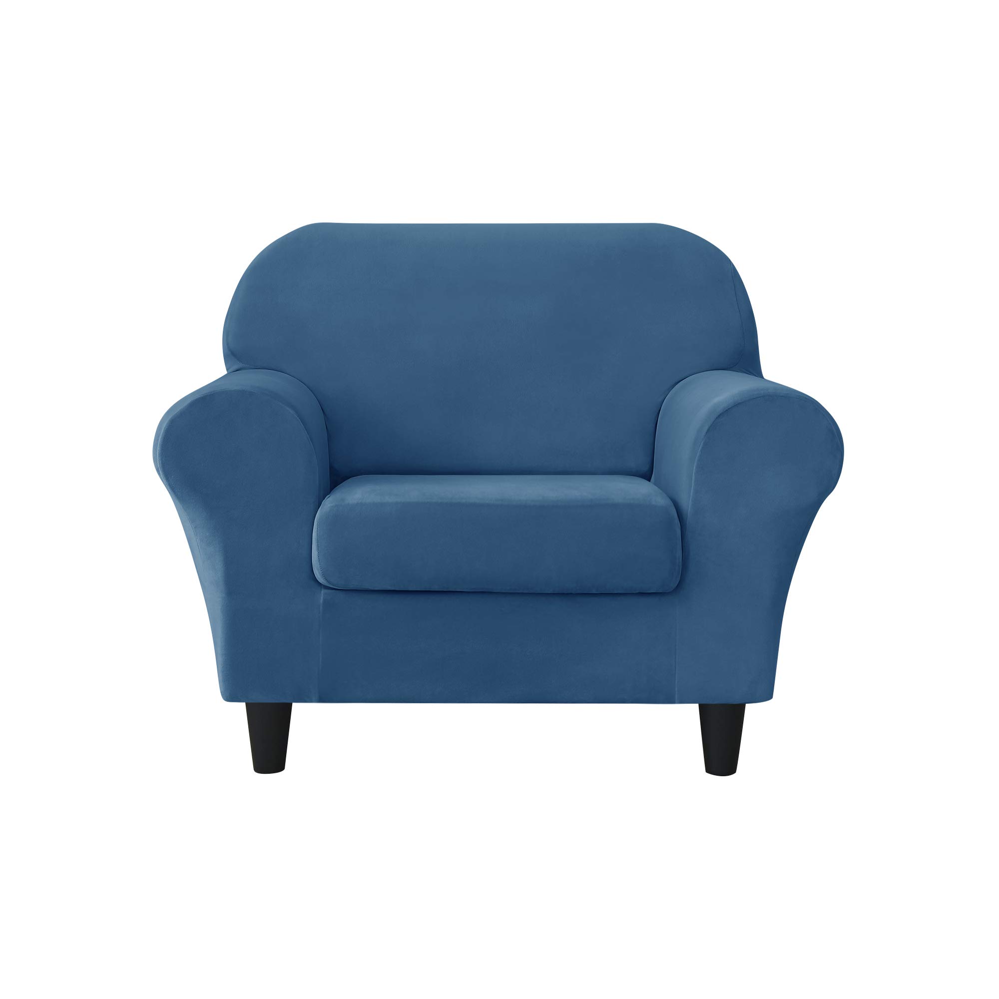 Stretch Velvet Sofa Slipcover - Ultra Soft Furniture Protector for Couch, Pets & Kids - Blue Small Size - Perfect for Living Room, Family Room & Home Decor