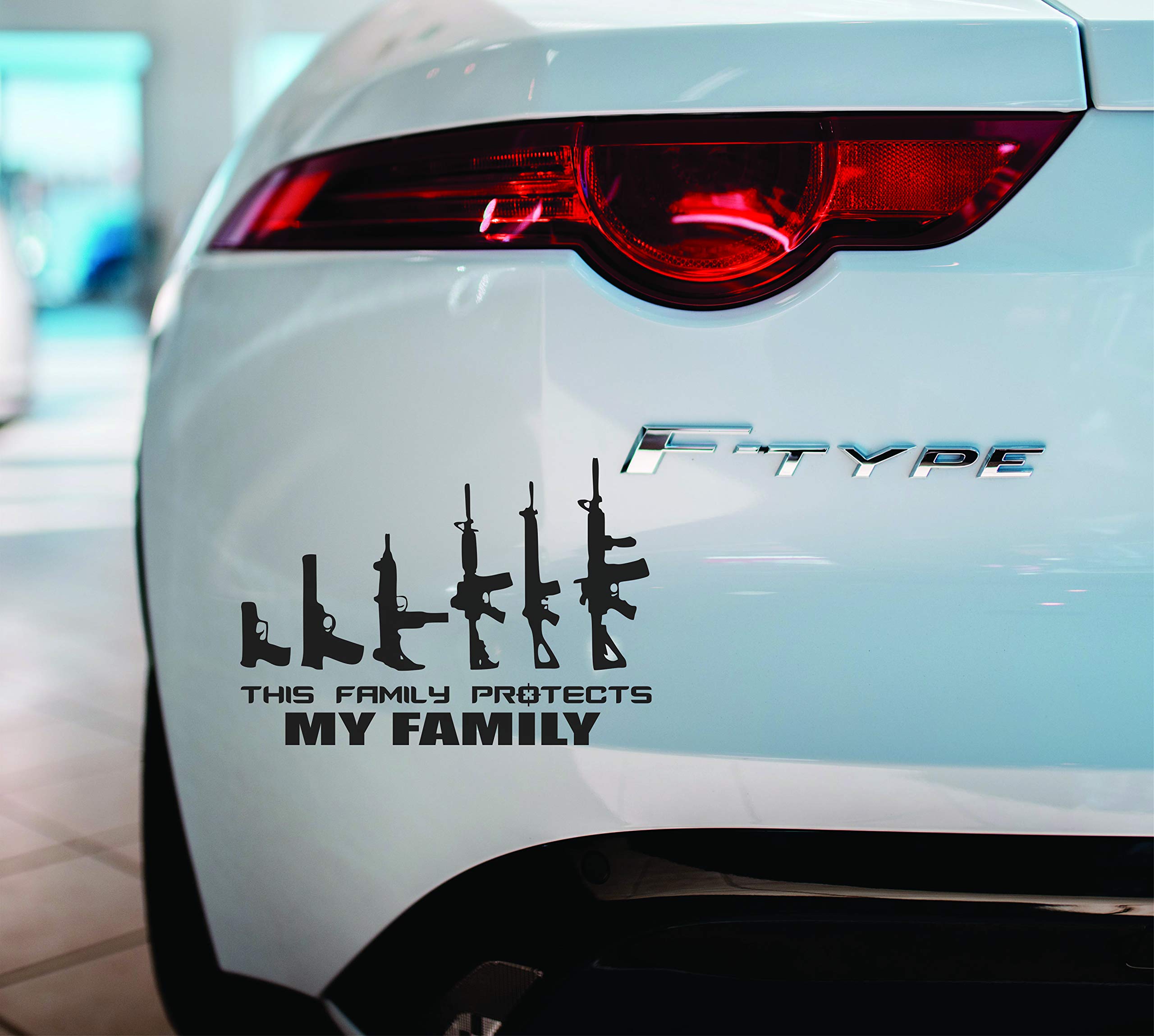 Gun Family Figure Sticker - This Family Protects My Family Decal for Cars & Trucks | Bumper Sticker, Vinyl Graphics - Perfect for 2A Supporters, Hunting Enthusiasts & Patriotic Vehicle Decoration