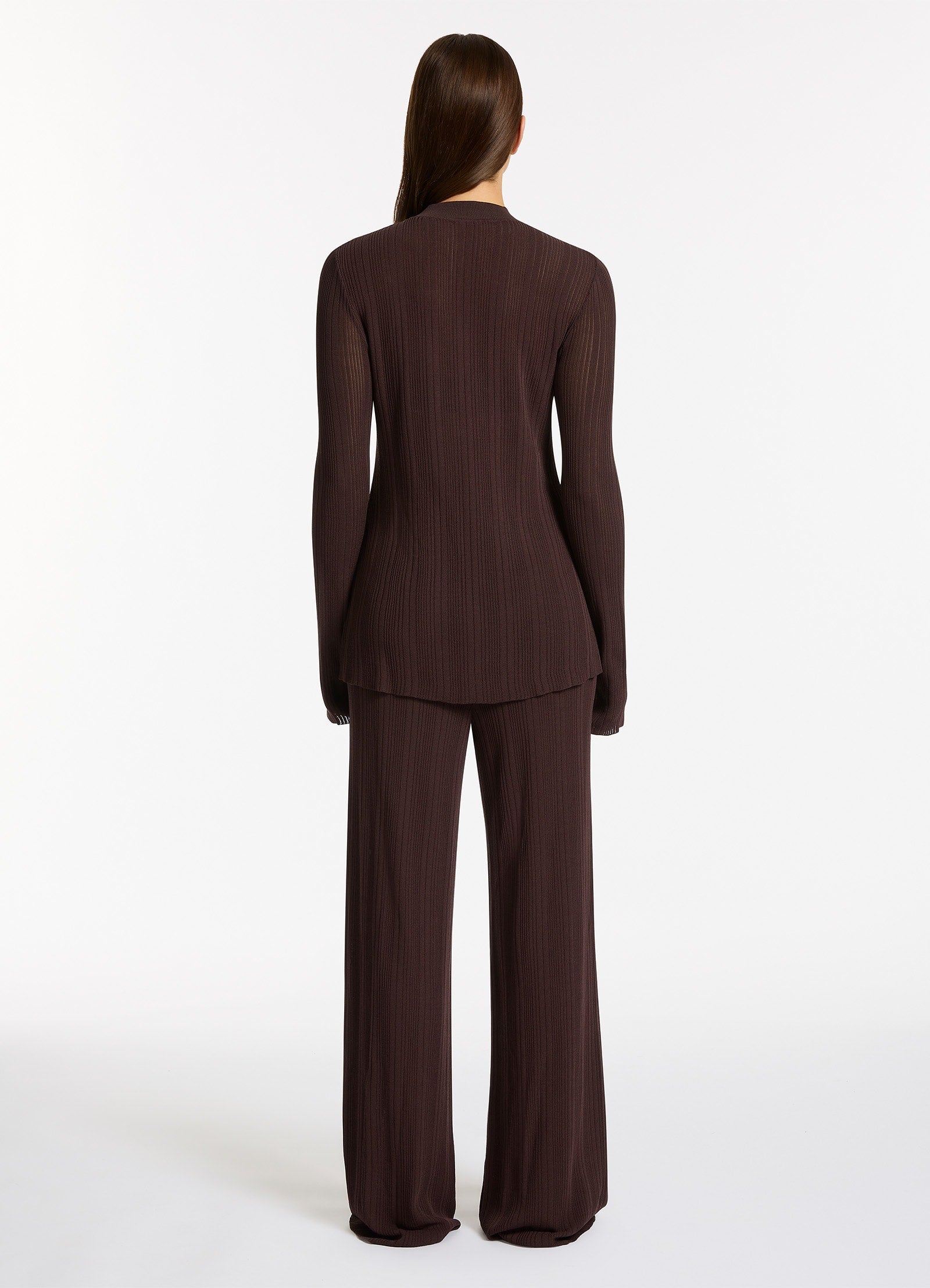 Jetset Knit Long Sleeve Top for Women - Soft Stretch Comfortable Chocolate Brown Shirt - Perfect for Work, Travel & Casual Outfits