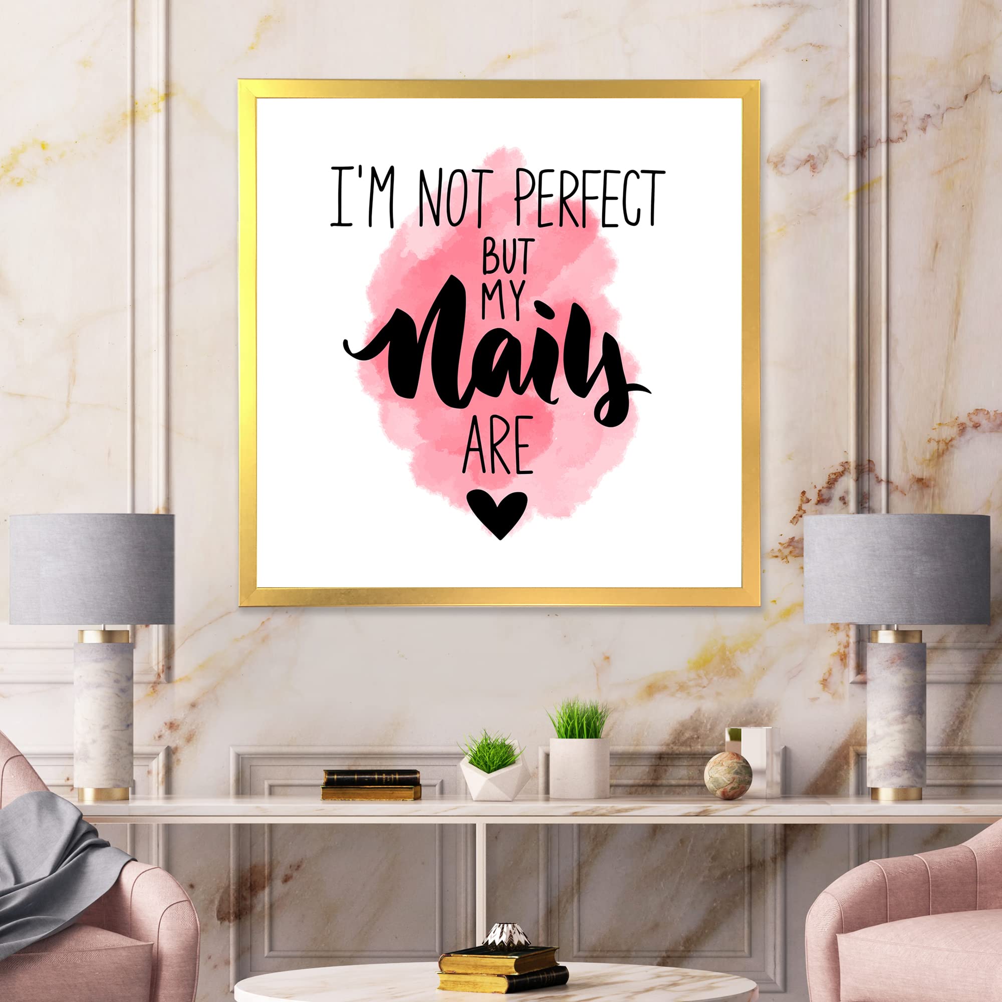 DesignQ 'I Am Not Perfect But My Nails Are' Modern Framed Wall Art - Chic Home Decor for Living Room, Bedroom & Office