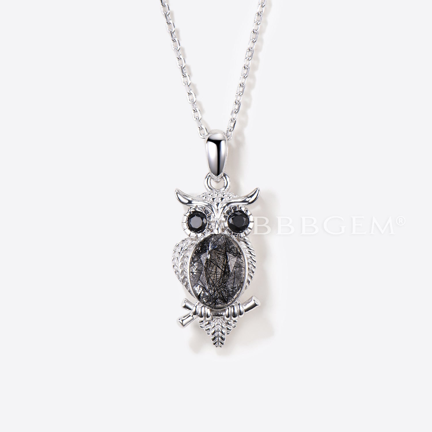 Natural Black Rutilated Quartz Oval Cut Owl Pendant Three Stone Necklace - Perfect for Spiritual Healing, Boho Jewelry & Unique Gift Giving