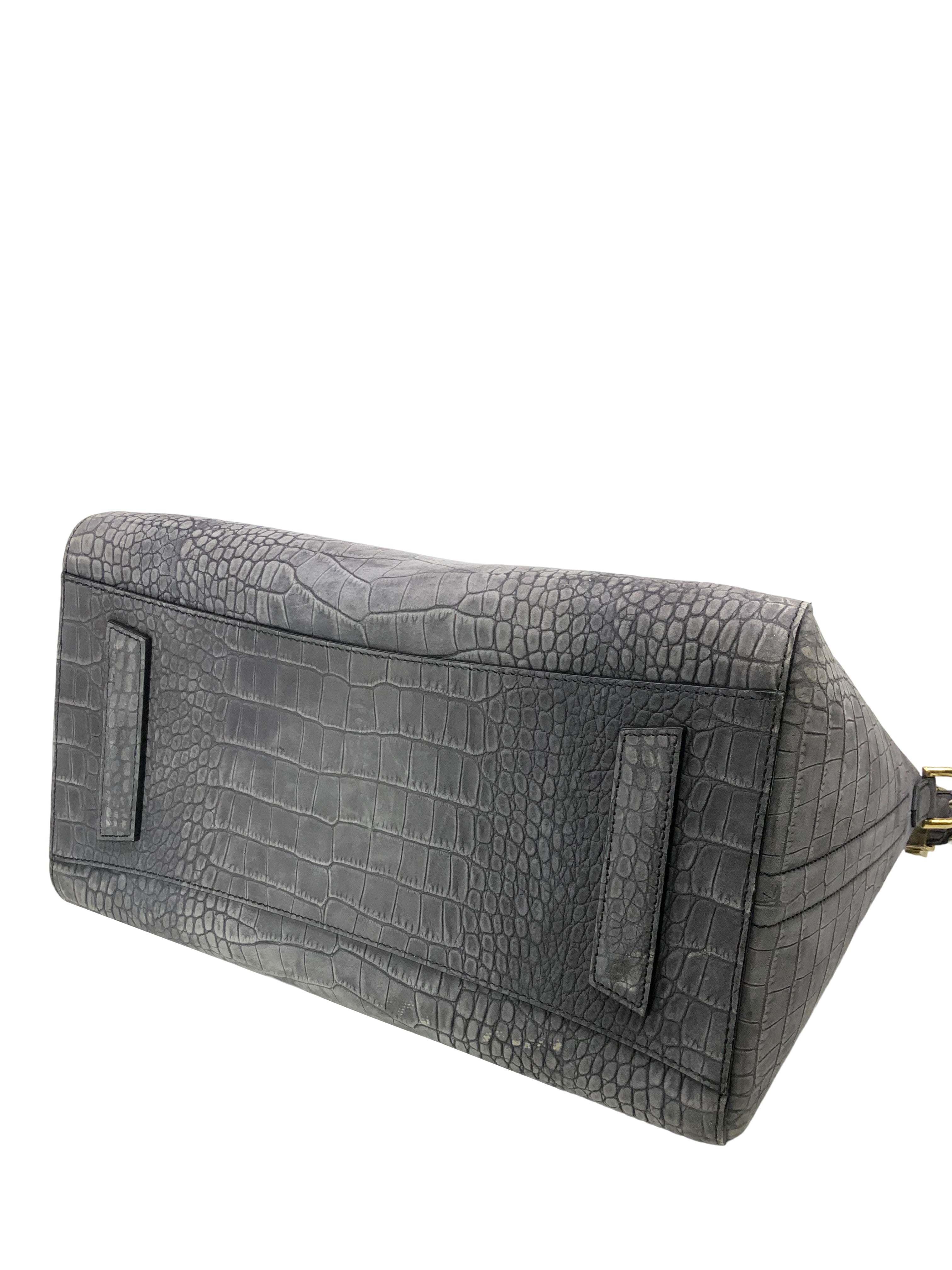 Givenchy Antigona Medium Crocodile Embossed Leather Satchel Handbag for Women - Luxury Designer Tote Purse for Work, Travel & Everyday Use