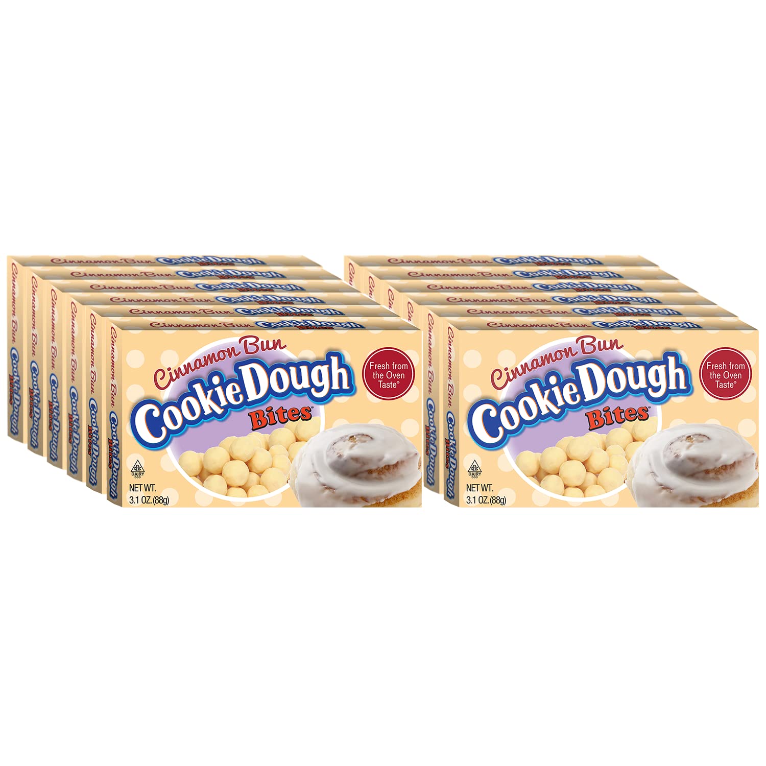 Cinnamon Bun Cookie Dough Bites - Chocolate Covered Edible Cookie Dough Snacks - Egg Free, Gluten Free Cookie Dough Candy - 12 Pack (3.1 oz Each) - Perfect for Parties, Gifts & Sweet Cravings