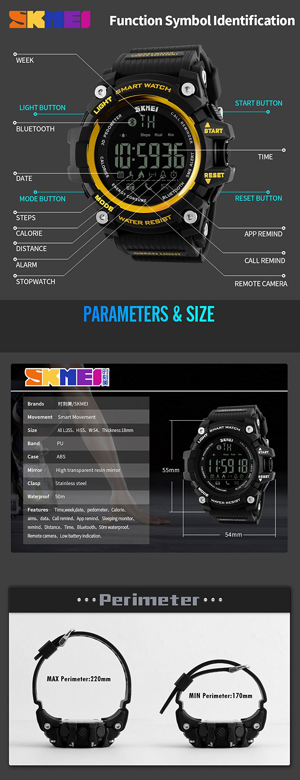 FANMIS Men's Smart Watch with Bluetooth, Pedometer, Calorie Counter & Call/Text Notifications - Military Digital Sport Watch for Android & iPhone - Perfect for Running, Walking & Fitness Tracking (Gold)