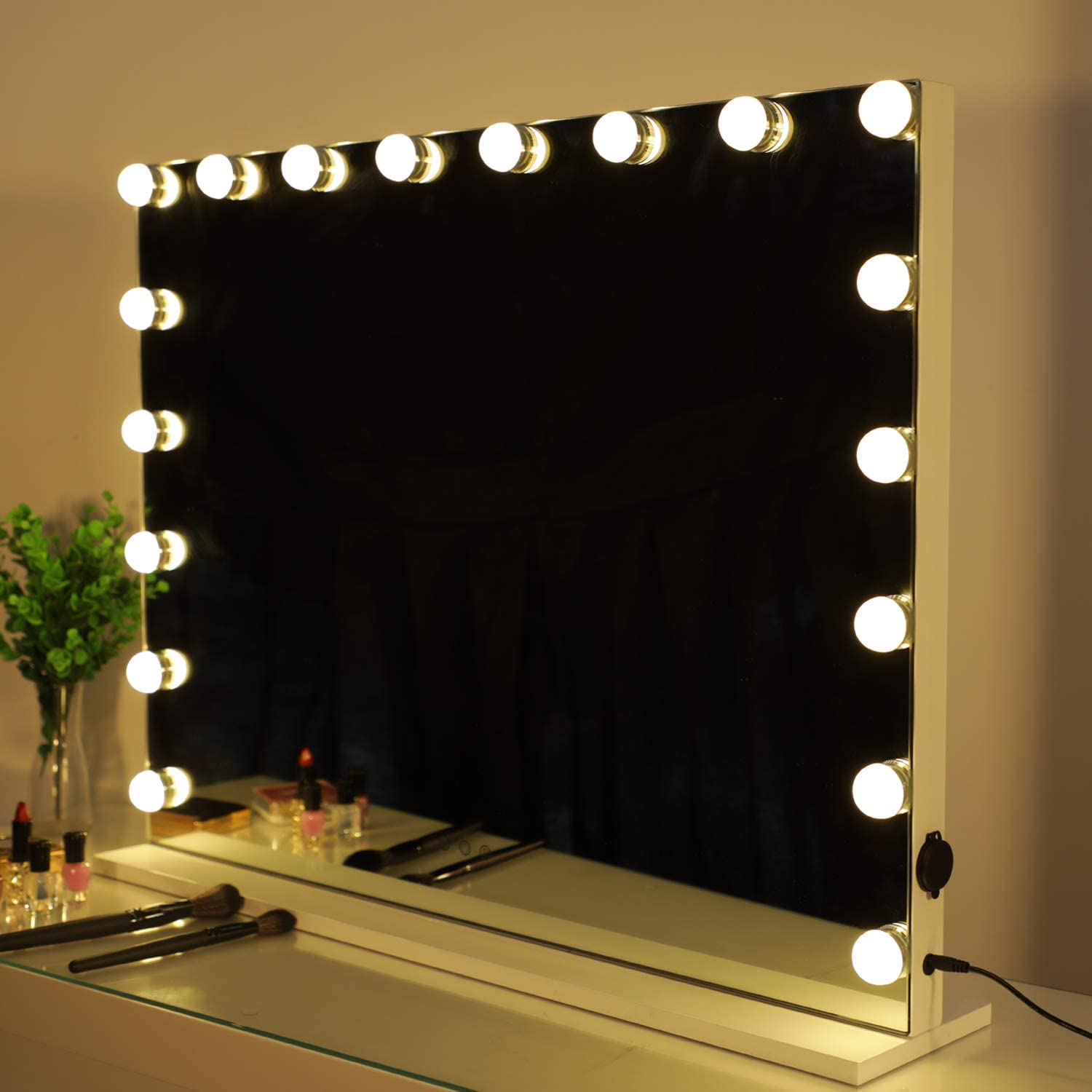 HOMPEN 18 LED Dimmable Lighted Vanity Mirror with Touch Control - Perfect for Makeup, Skincare & Hair Styling - White Bathroom Mirror with Adjustable Brightness