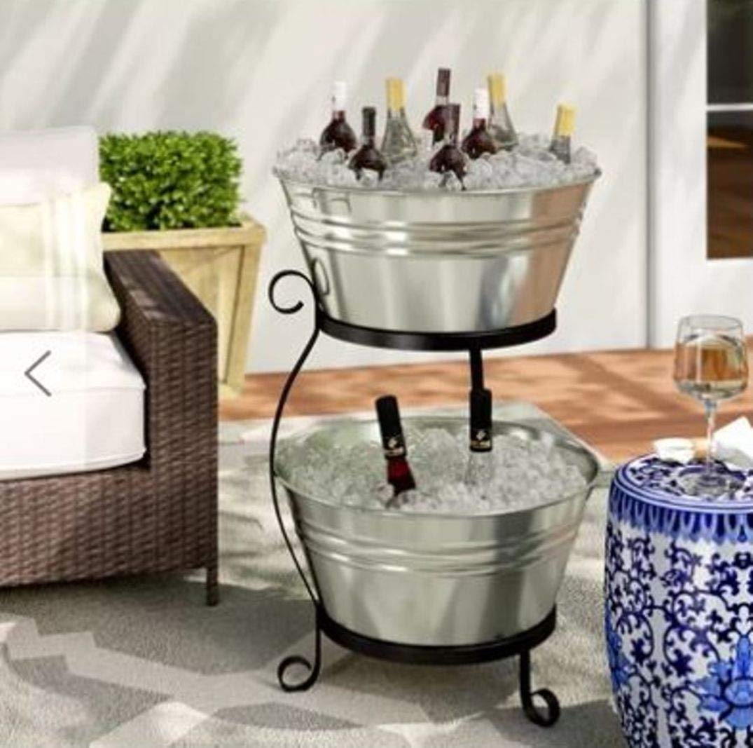 Premium 8025 Double Beverage Tub Container with Iron Stand - 21