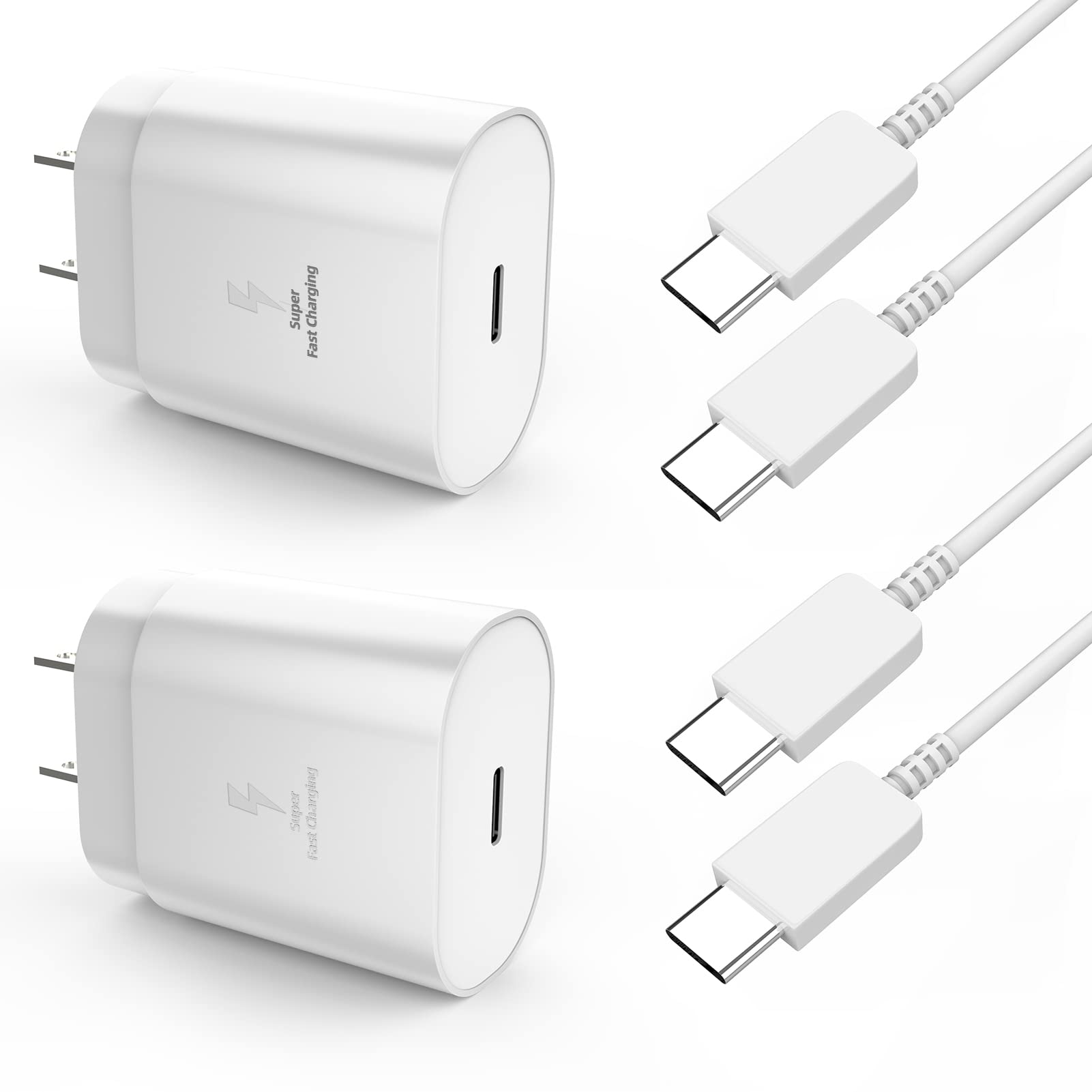 2-Pack 25W USB C Fast Charger with PD - Compatible with Samsung Galaxy S9/S10/S20/S21/Ultra/Plus, Pixel, LG & More - Wall Adapter & Power Cord for Quick Charging - Perfect for Home, Office & Travel