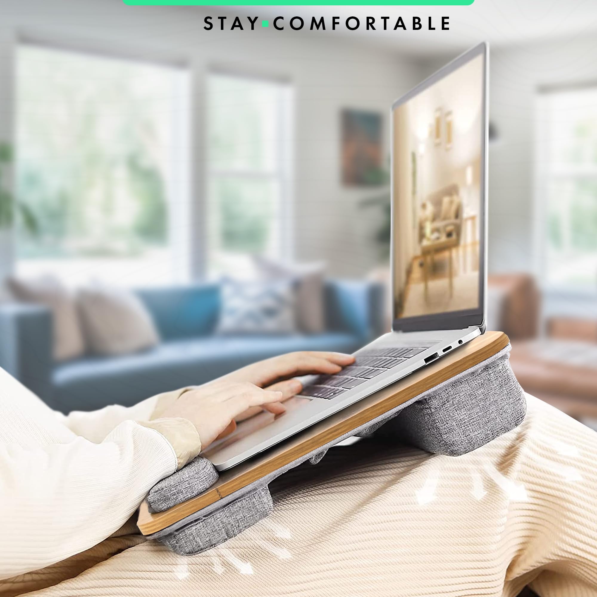 SEFFO Lap Desk Laptop Tray with Soft Pillow - Padded Bed Tray for 15.6 Inch Laptop - Portable Work & Gaming Desk for Home Office, Study, and Relaxation