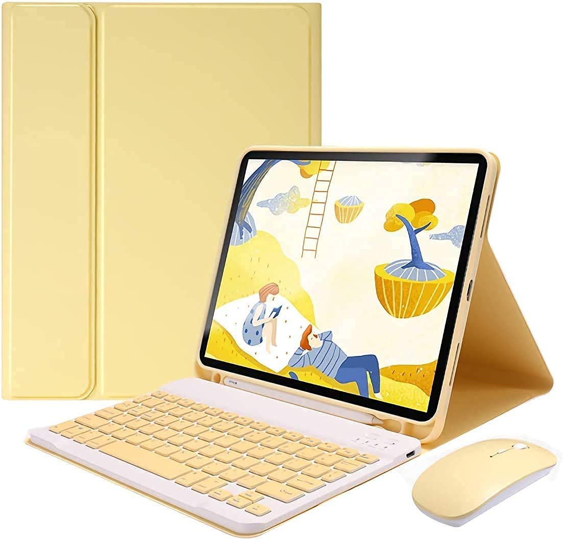 AnMengXinLing Wireless Keyboard Case for iPad Mini 7th (A17 Pro) 2024 & iPad Mini 6th Generation - Detachable Bluetooth Keyboard with Mouse & Pencil Holder, Slim Smart Cover in Yellow - Perfect for Work, Study & Travel